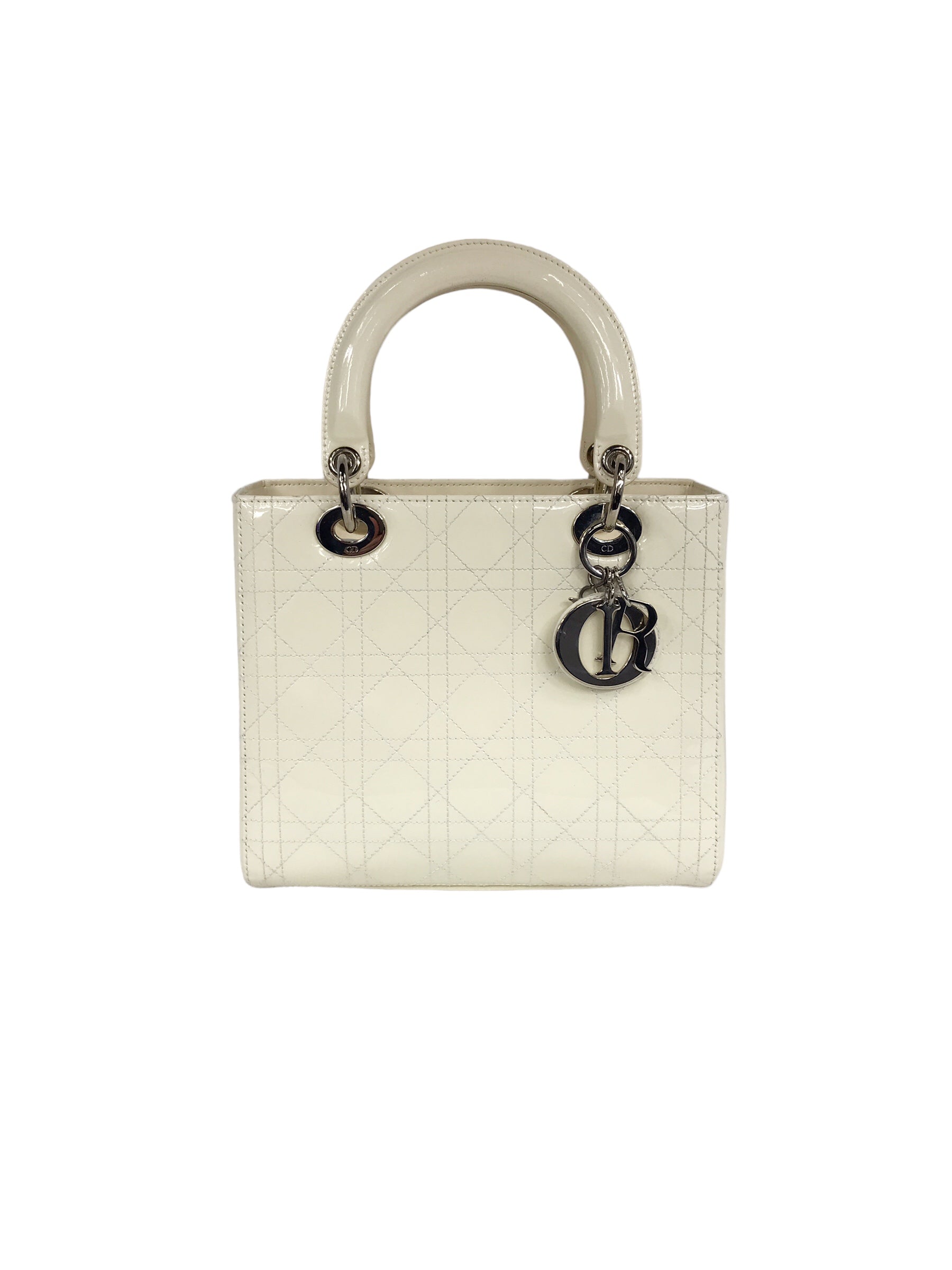 Medium Cream Patent Leather Lady Dior w/SHW