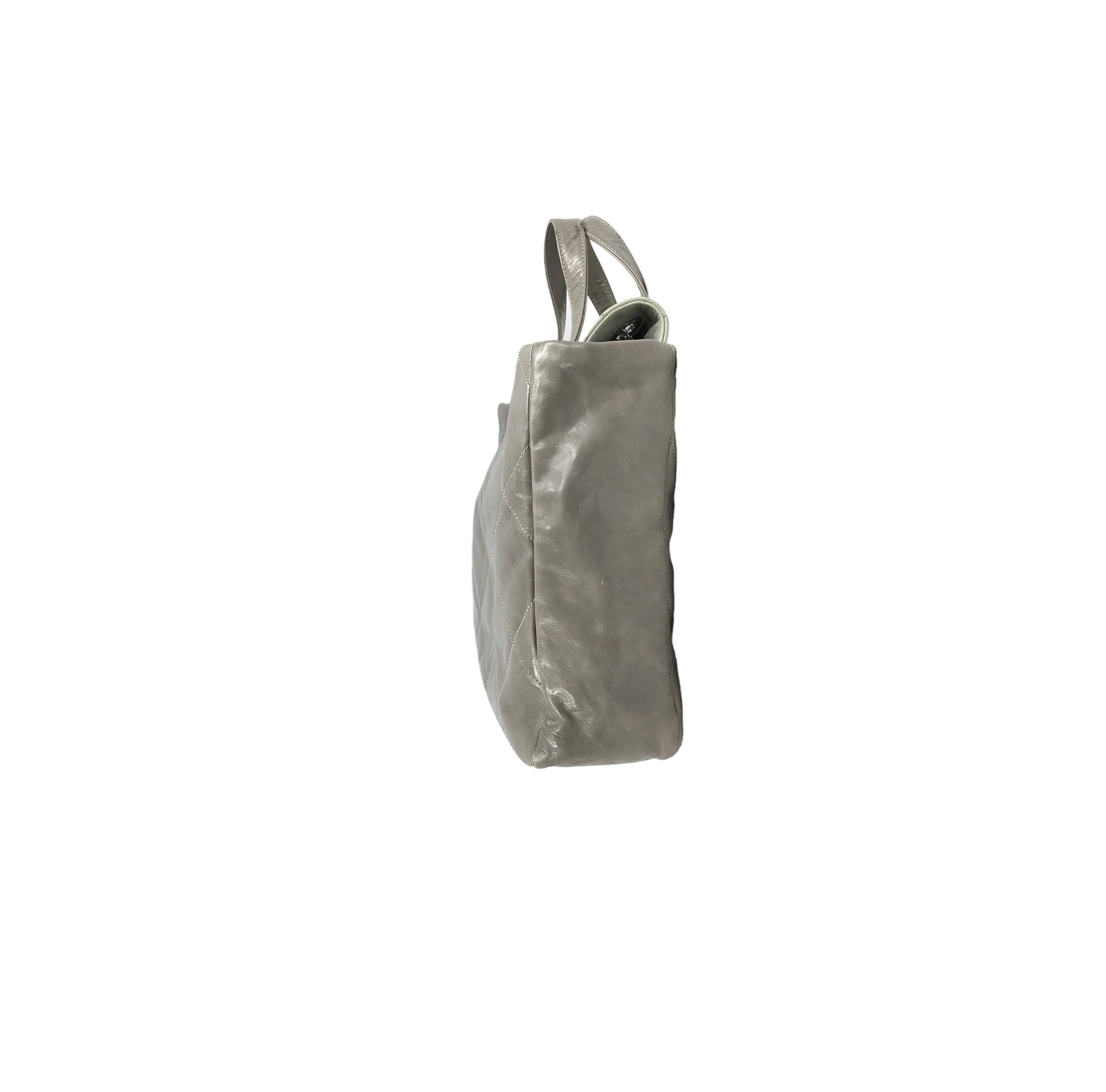 Two Tone Light/Dark Grey Quilted Glazed Portobello Tote Bag W/SHW