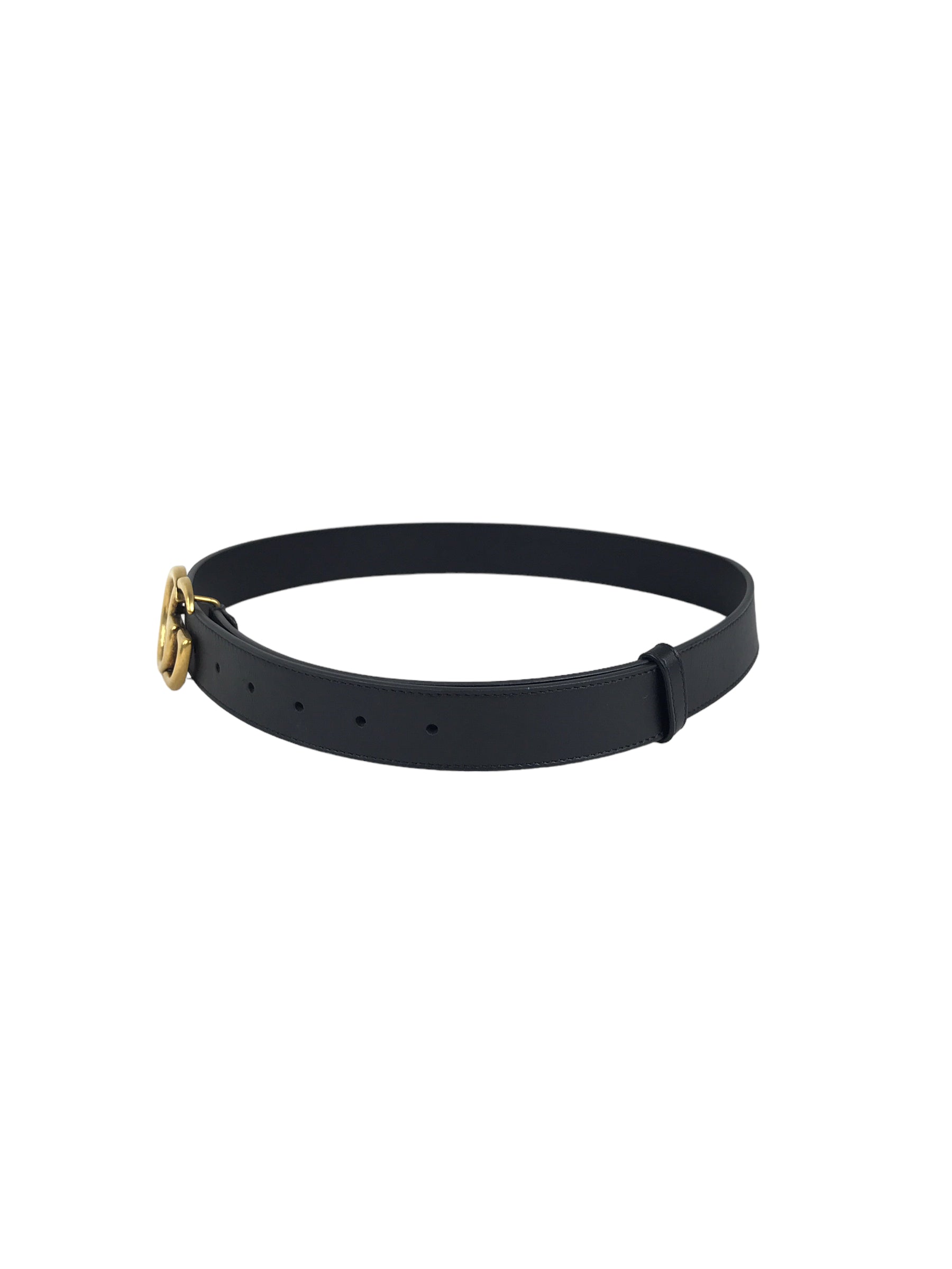 GG Logo Black Leather Belt w/AGW