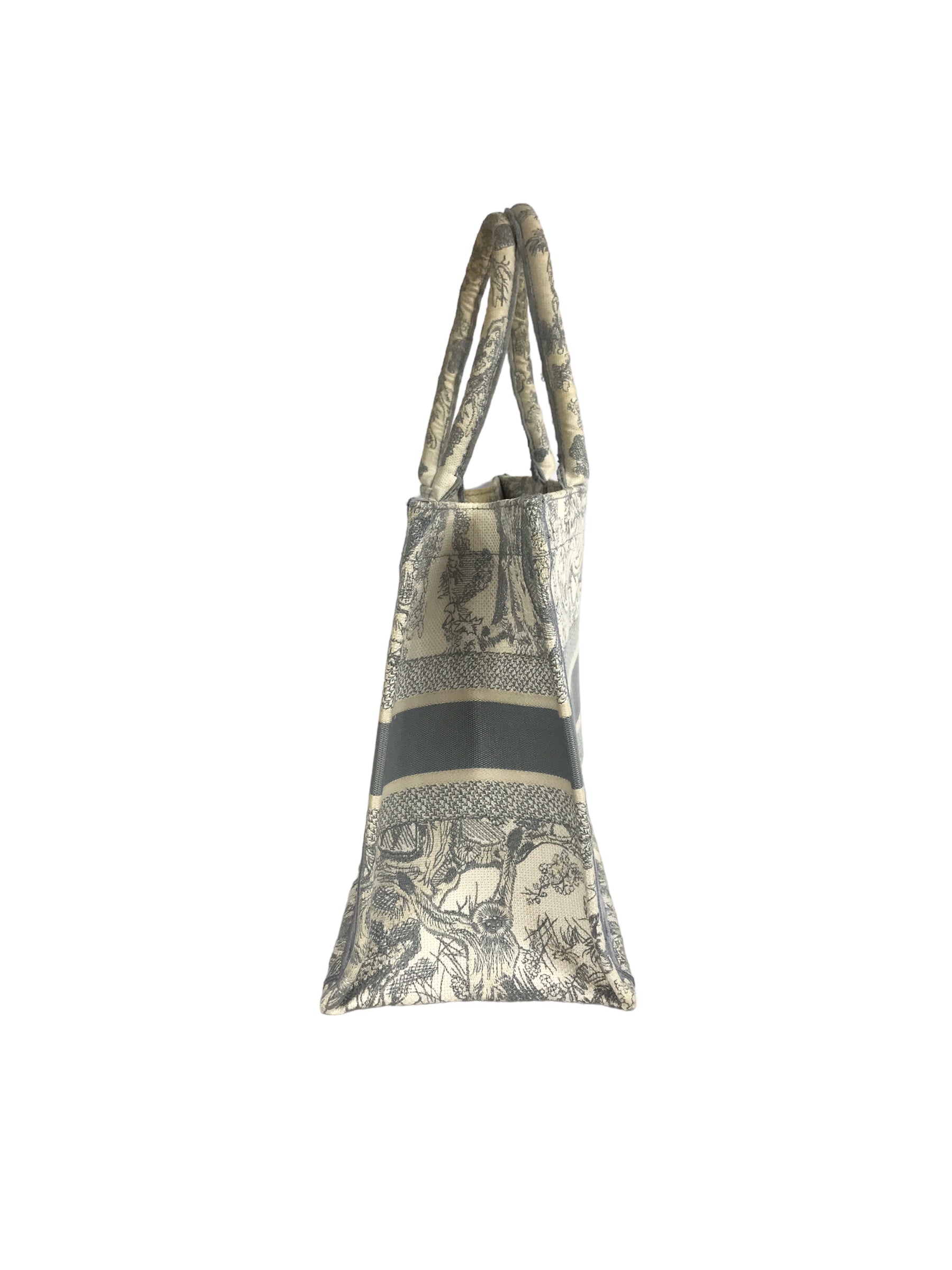 Ecru & Grey Toile De Jouy Embroidered Book Tote
