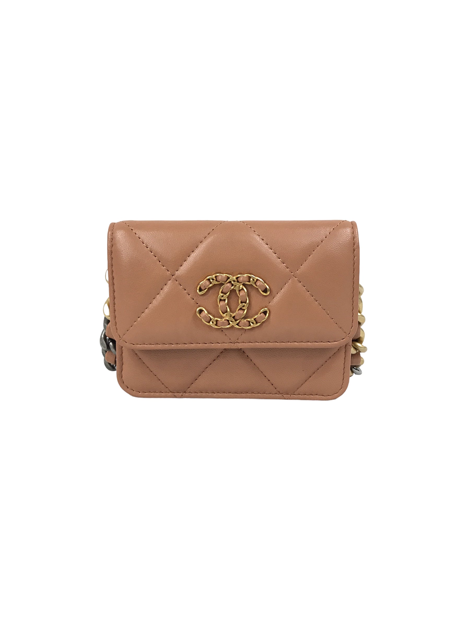 Camel Quilted Mini Lambskin 19 Waist Belt Bag w/GHW/SHW/AGW/RHW