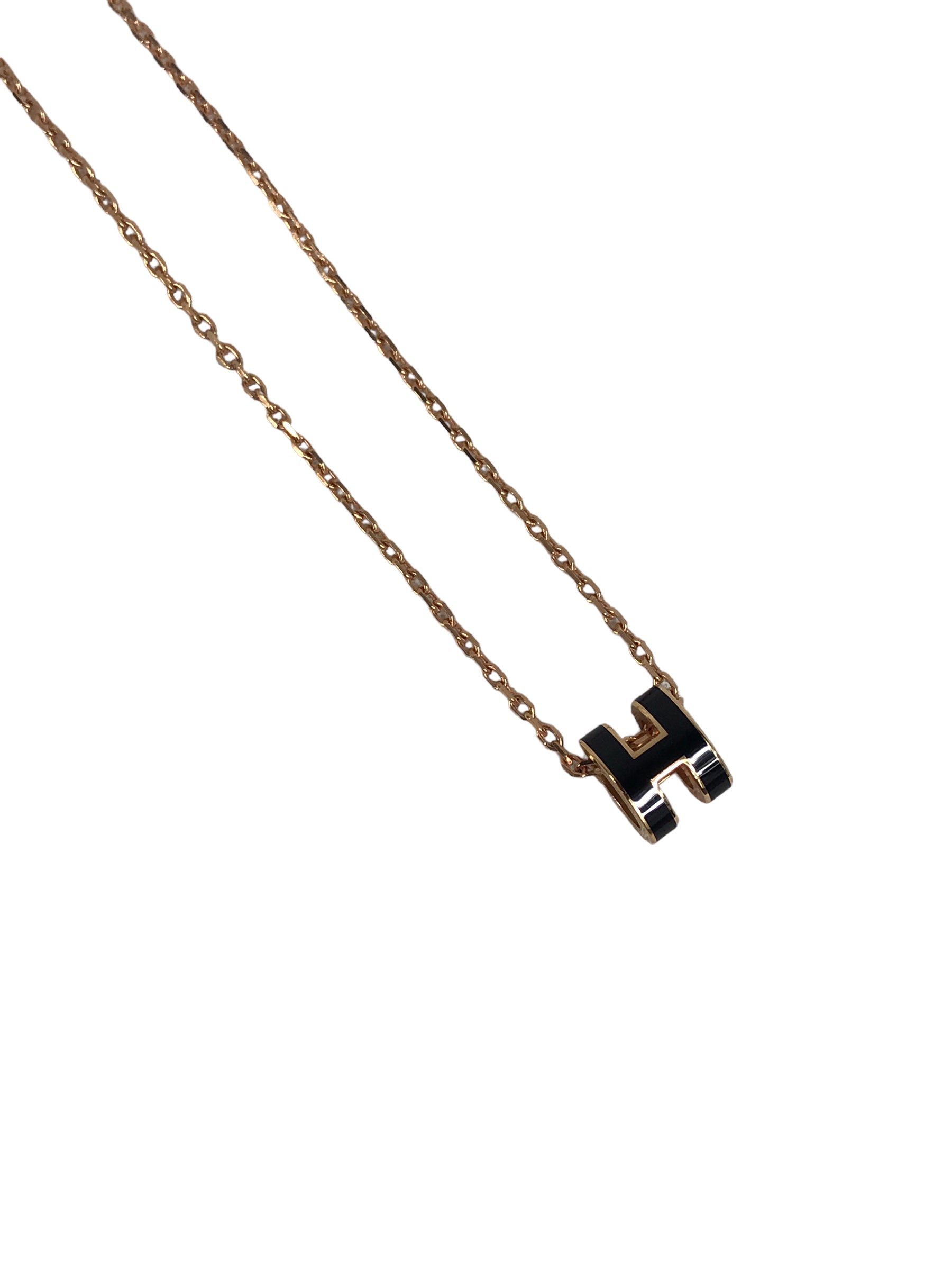 Black Enamel Mini H Pop Rose Gold Necklace