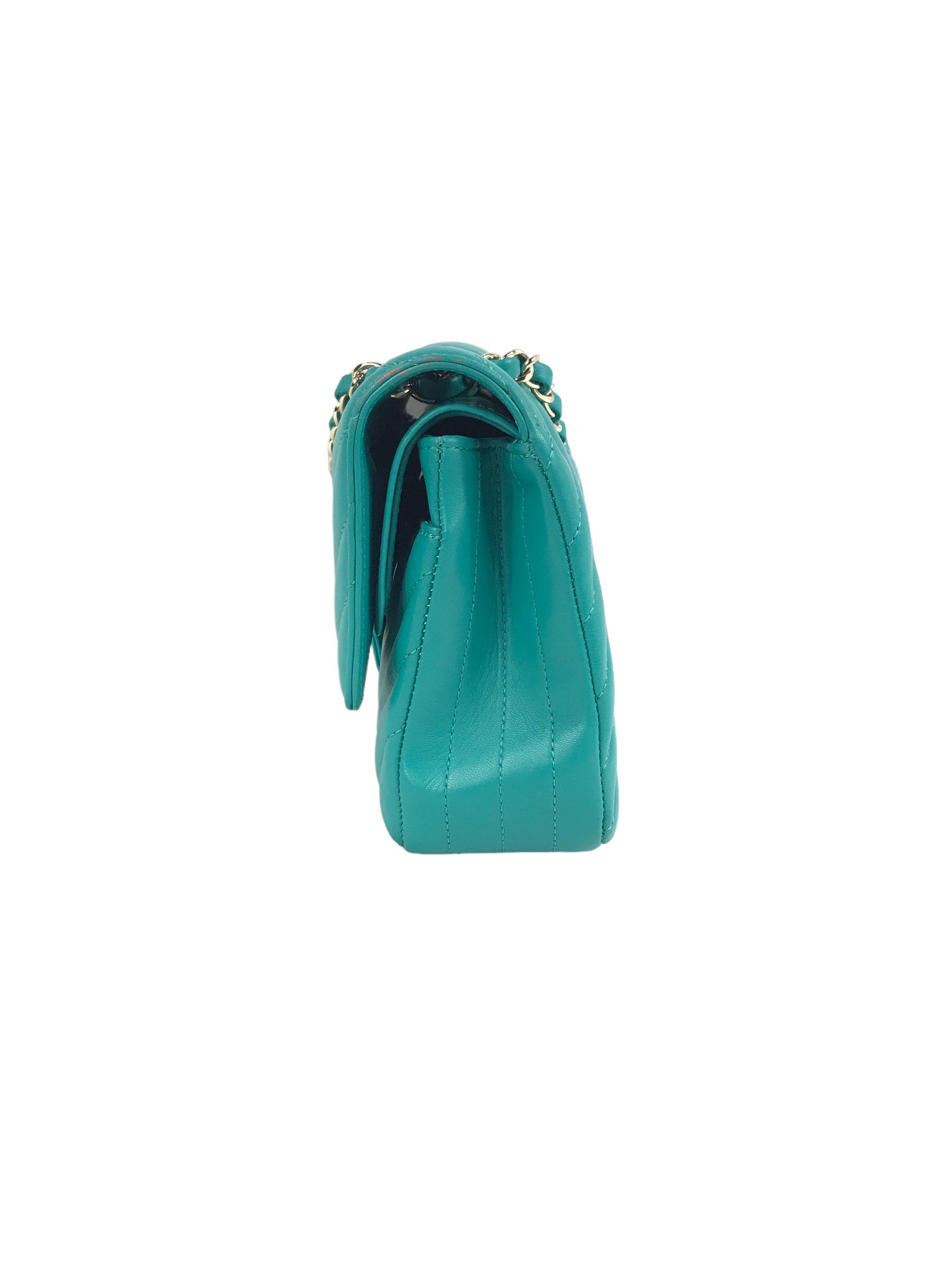 Turquoise Cheveron Lambskin Medium Double Flap W/GHW
