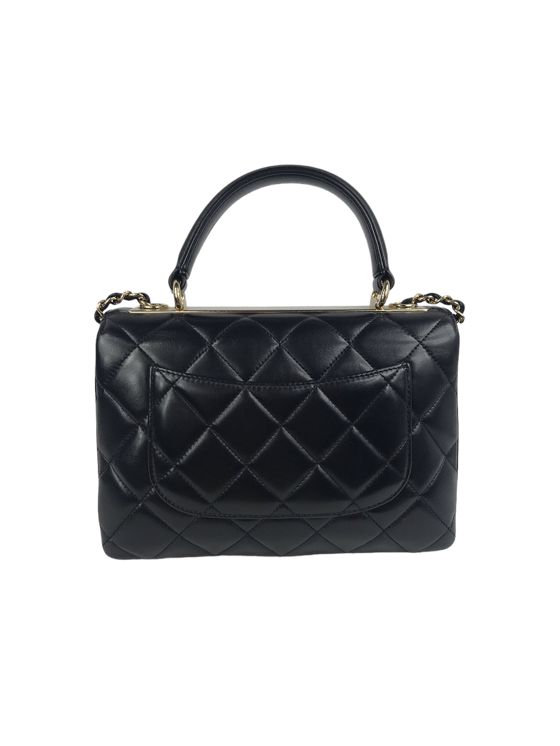 Black Lambskin Quilted Small Trendy W/GHW