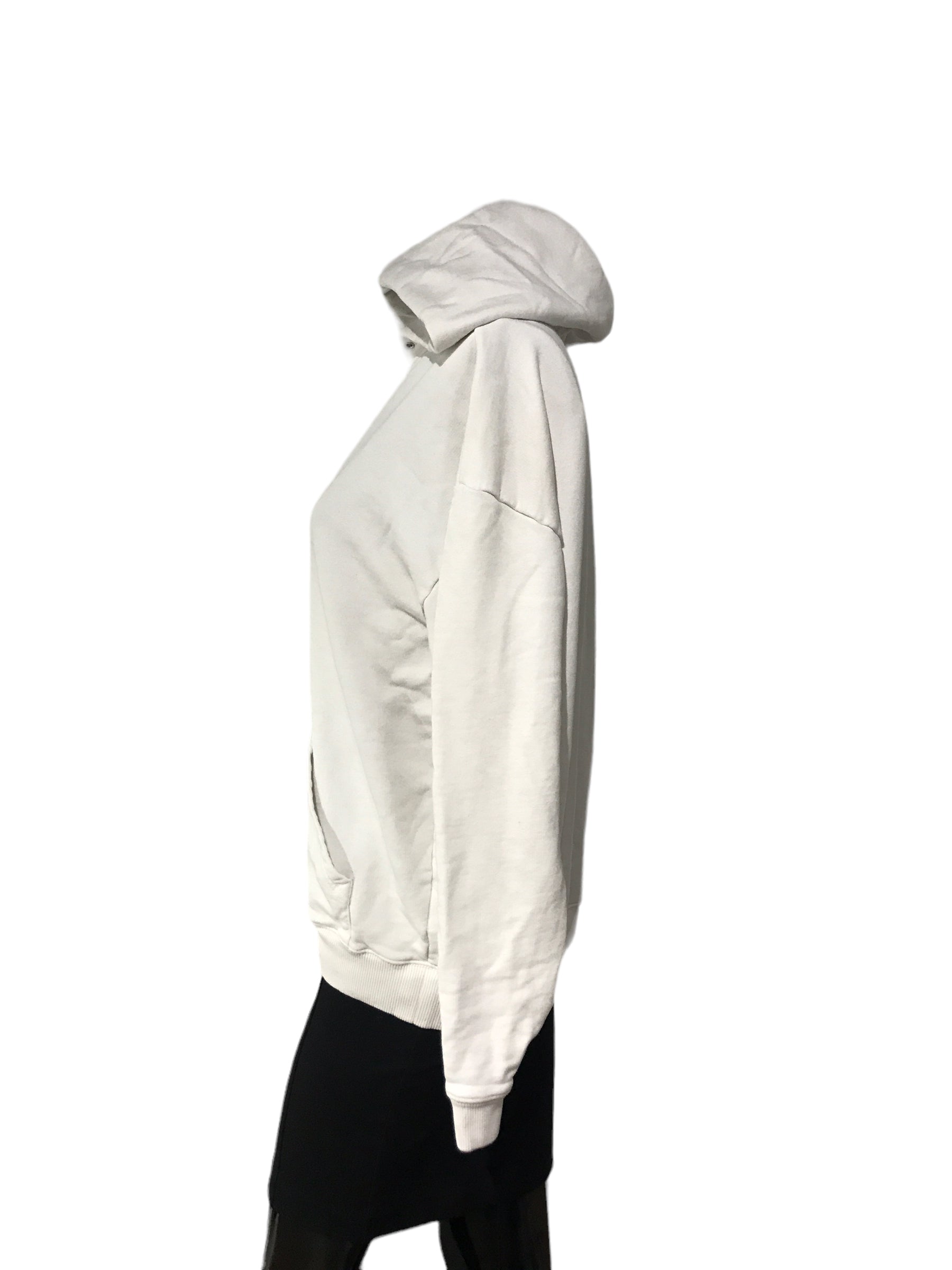 White Logo Printed Cotton Hoodie Sweater