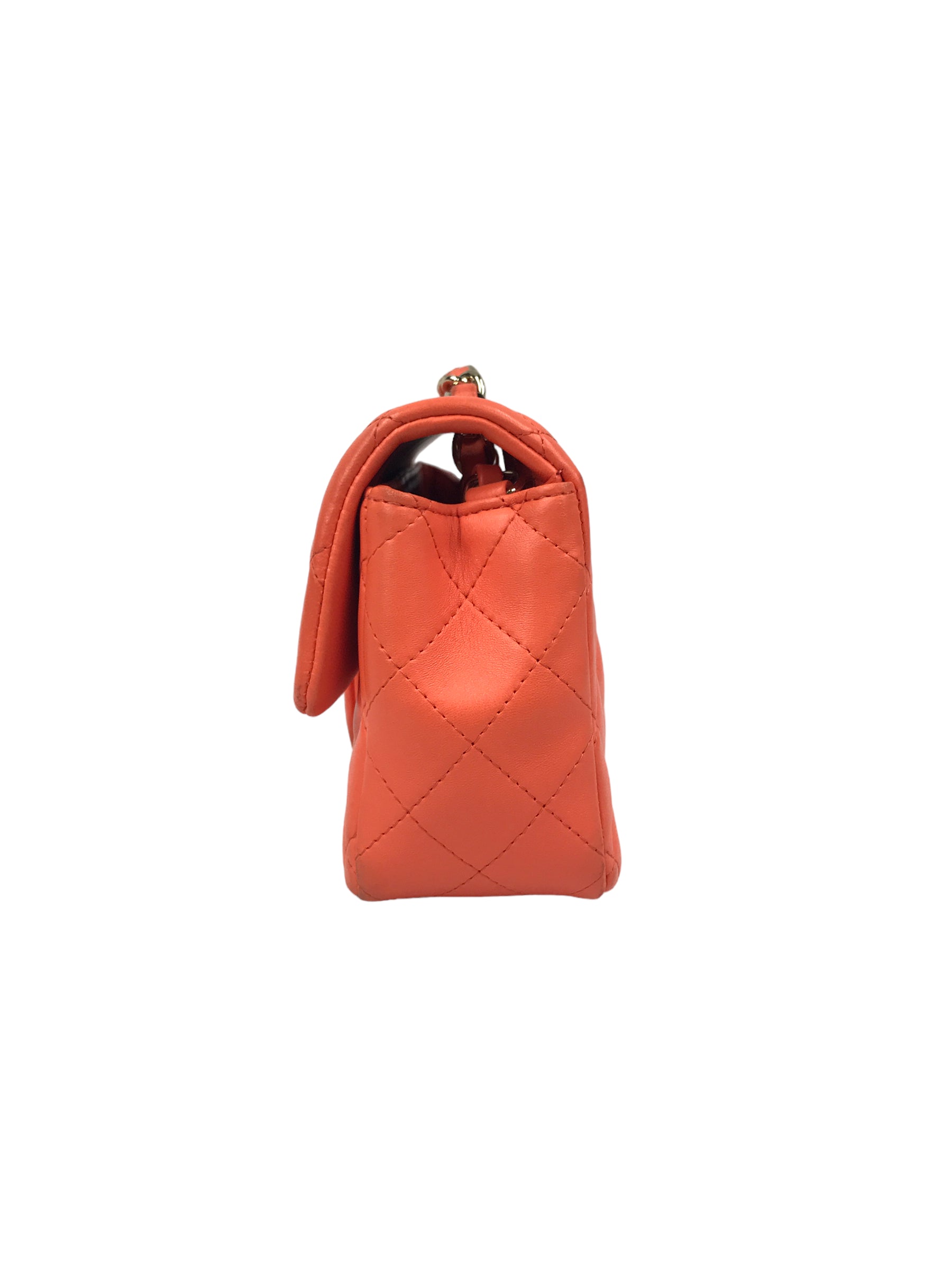Orange Quilted Lambskin Mini Rectangle w/GHW