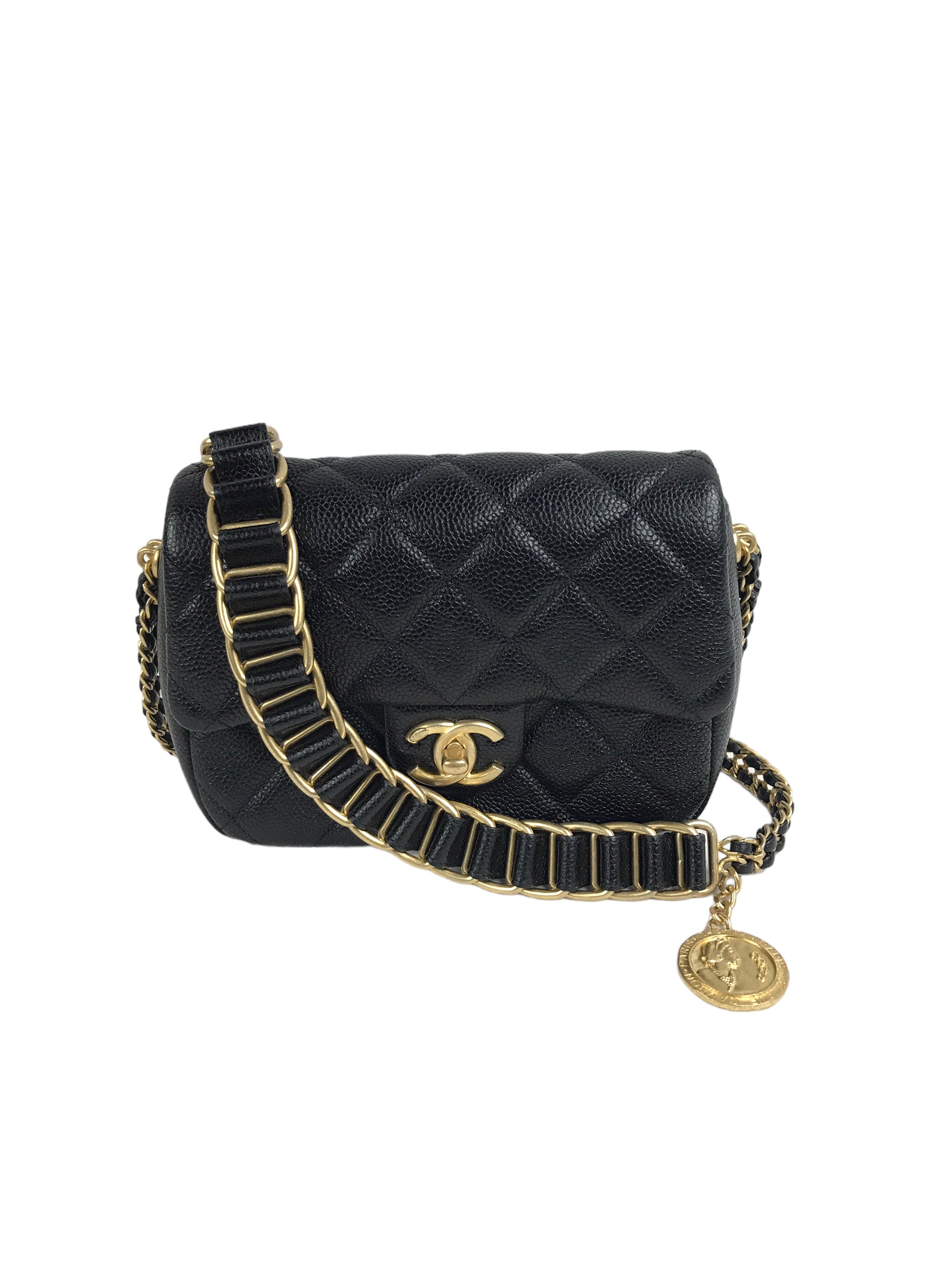 Black Caviar Quilted Mini Medallion Single Flap w/AGHW- ON LAYAWAY