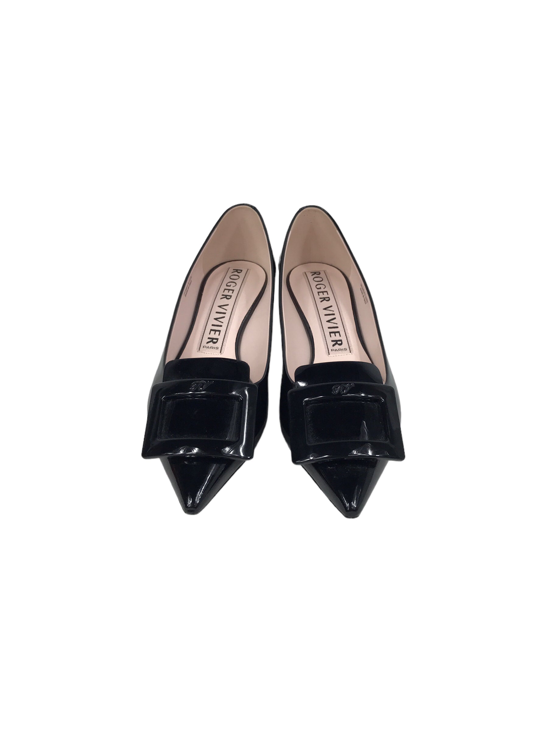 Black Patent Leather Pointed Toe Kitten Heel Ballet Flats