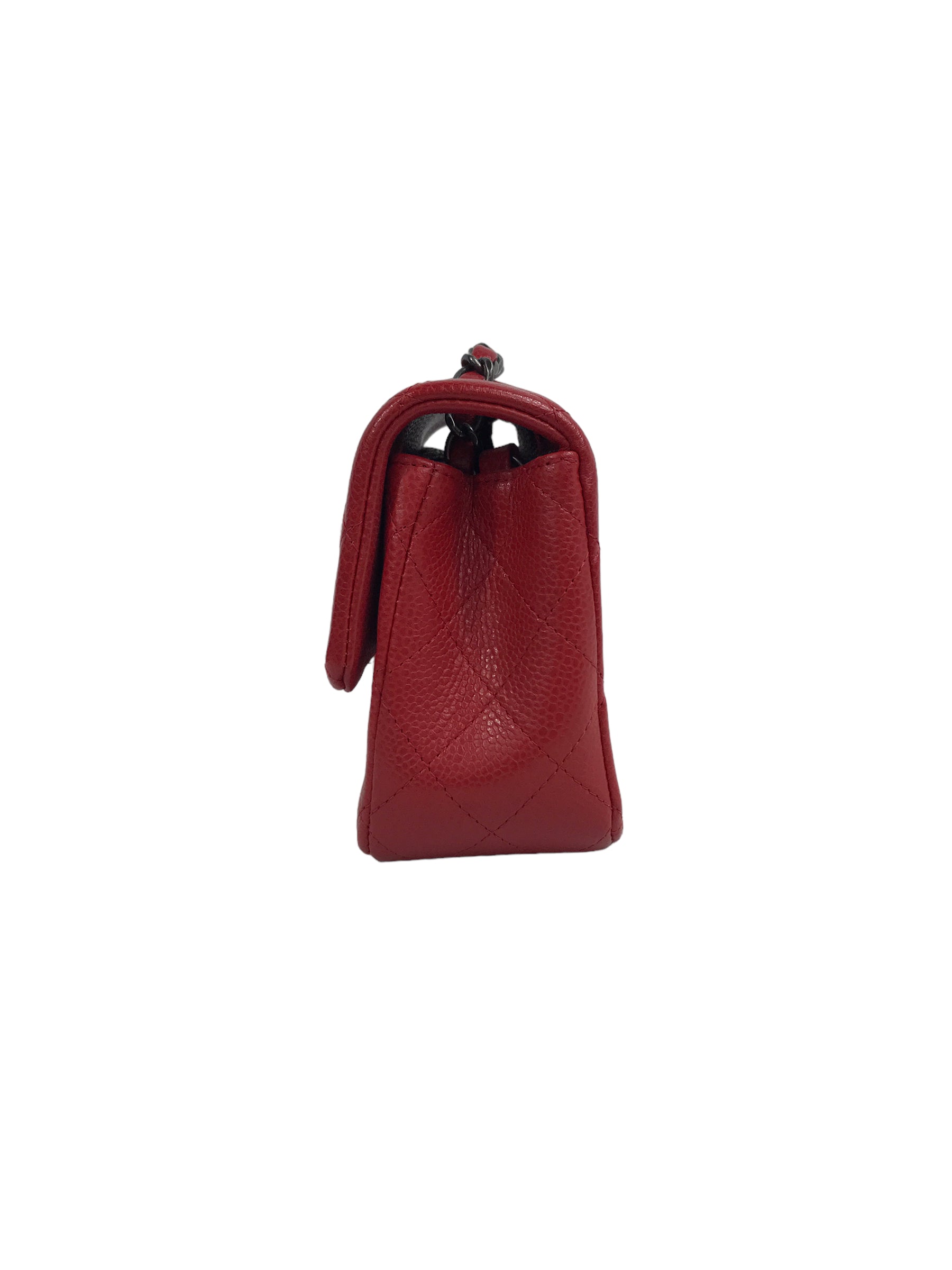 Red Quilted Caviar Mini Rectangle Flap w/RHW