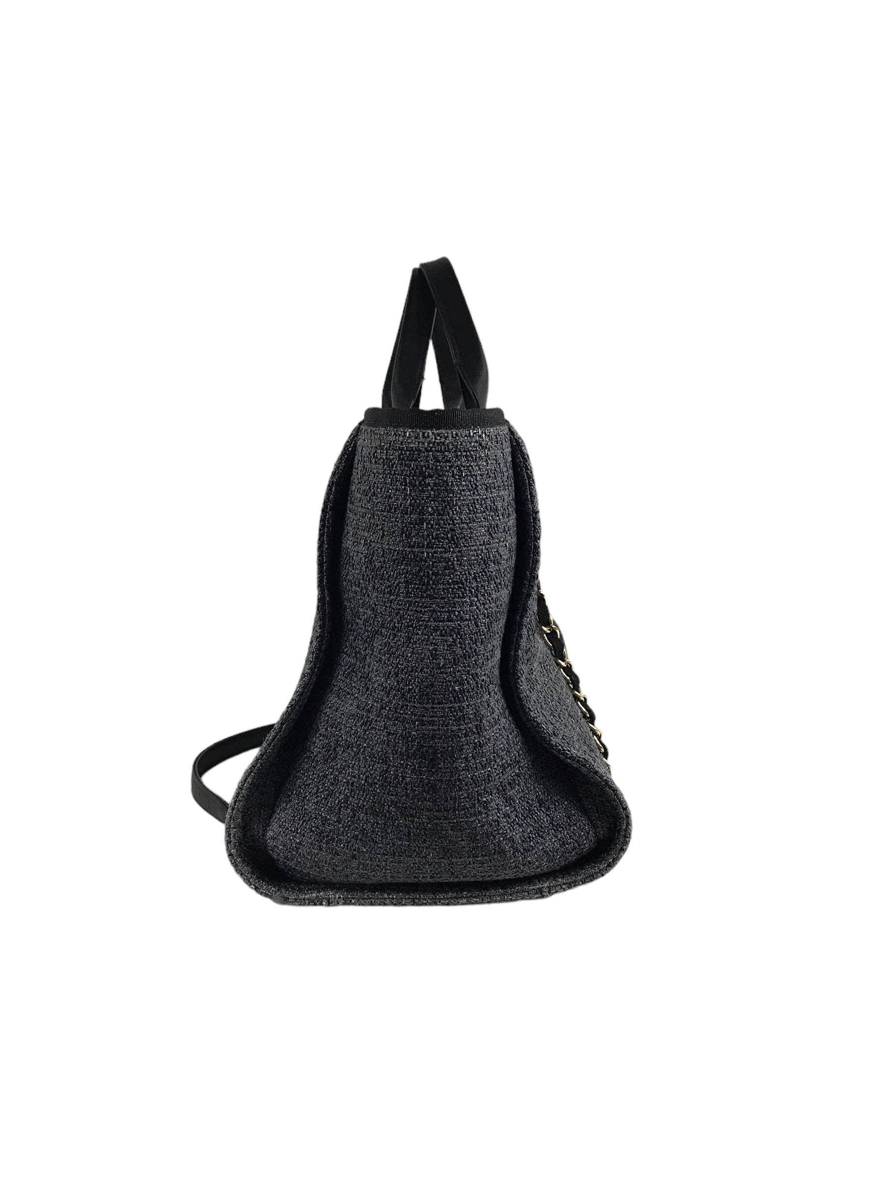 Black/Greyish Blue Small Tweed Raffia Deauville Tote w/GHW