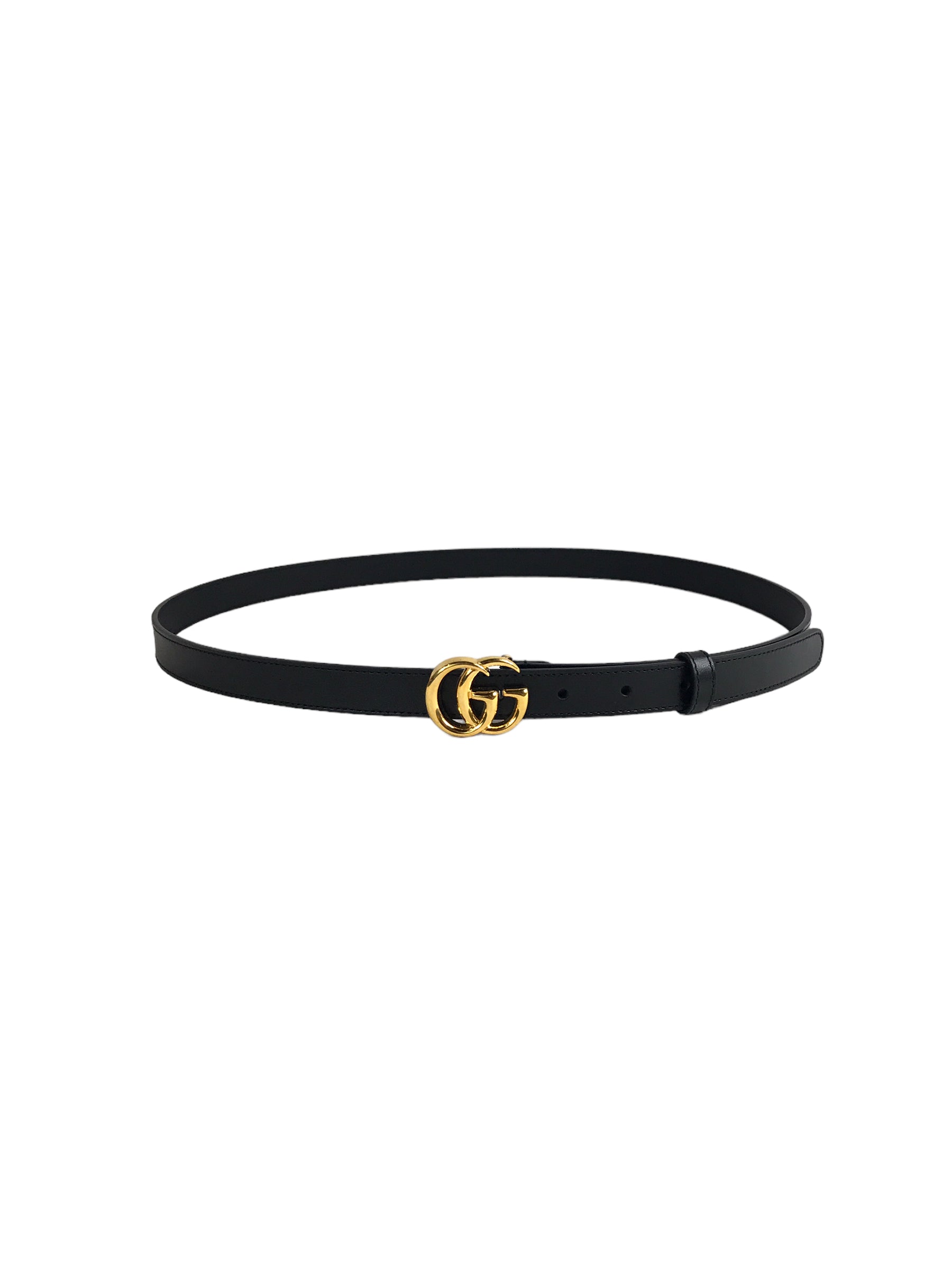 Logo Black Grained Leather Thin Belt W/GHW