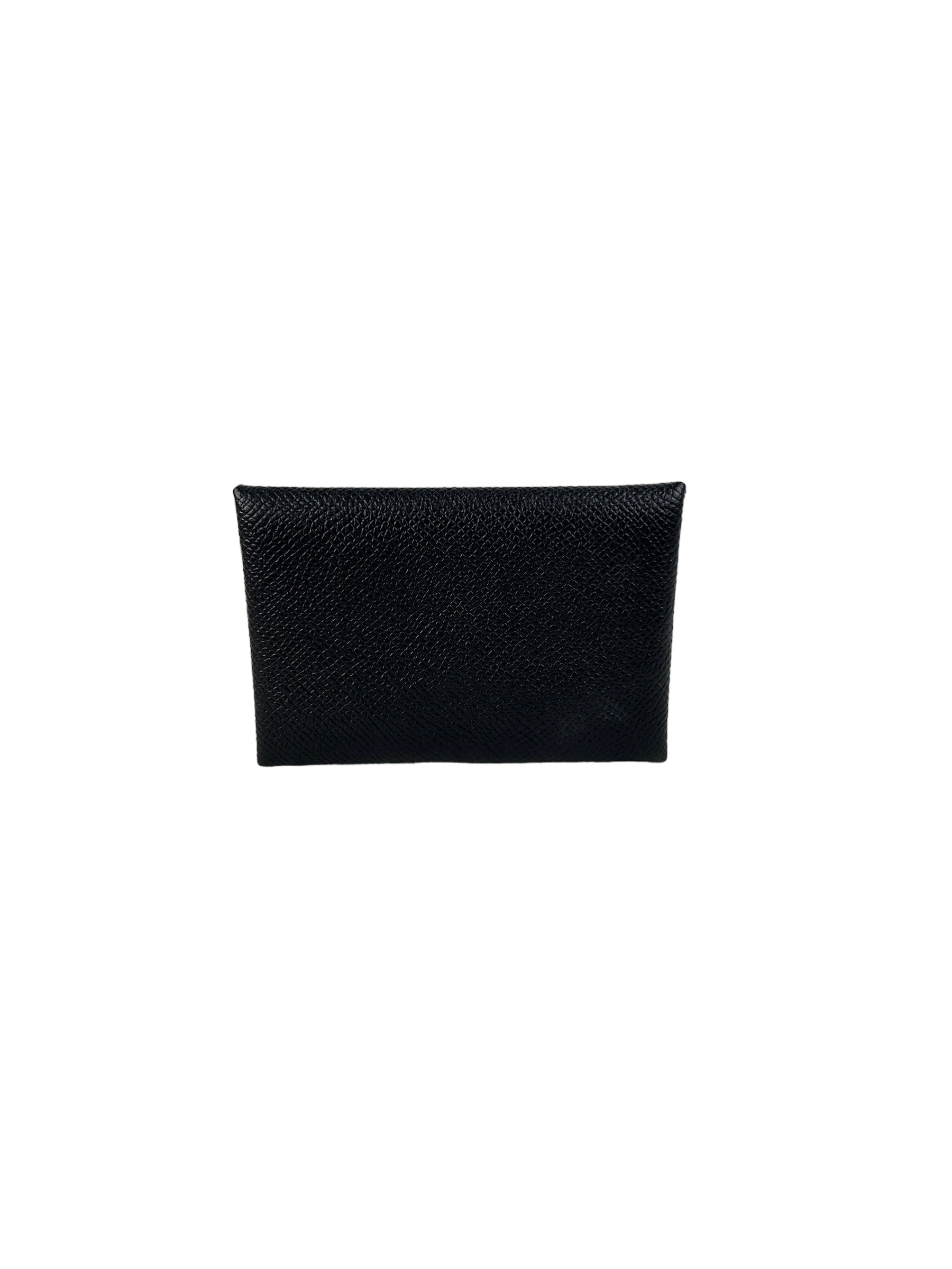 Black Epsom Leather Calvi Card Holder w/PHW