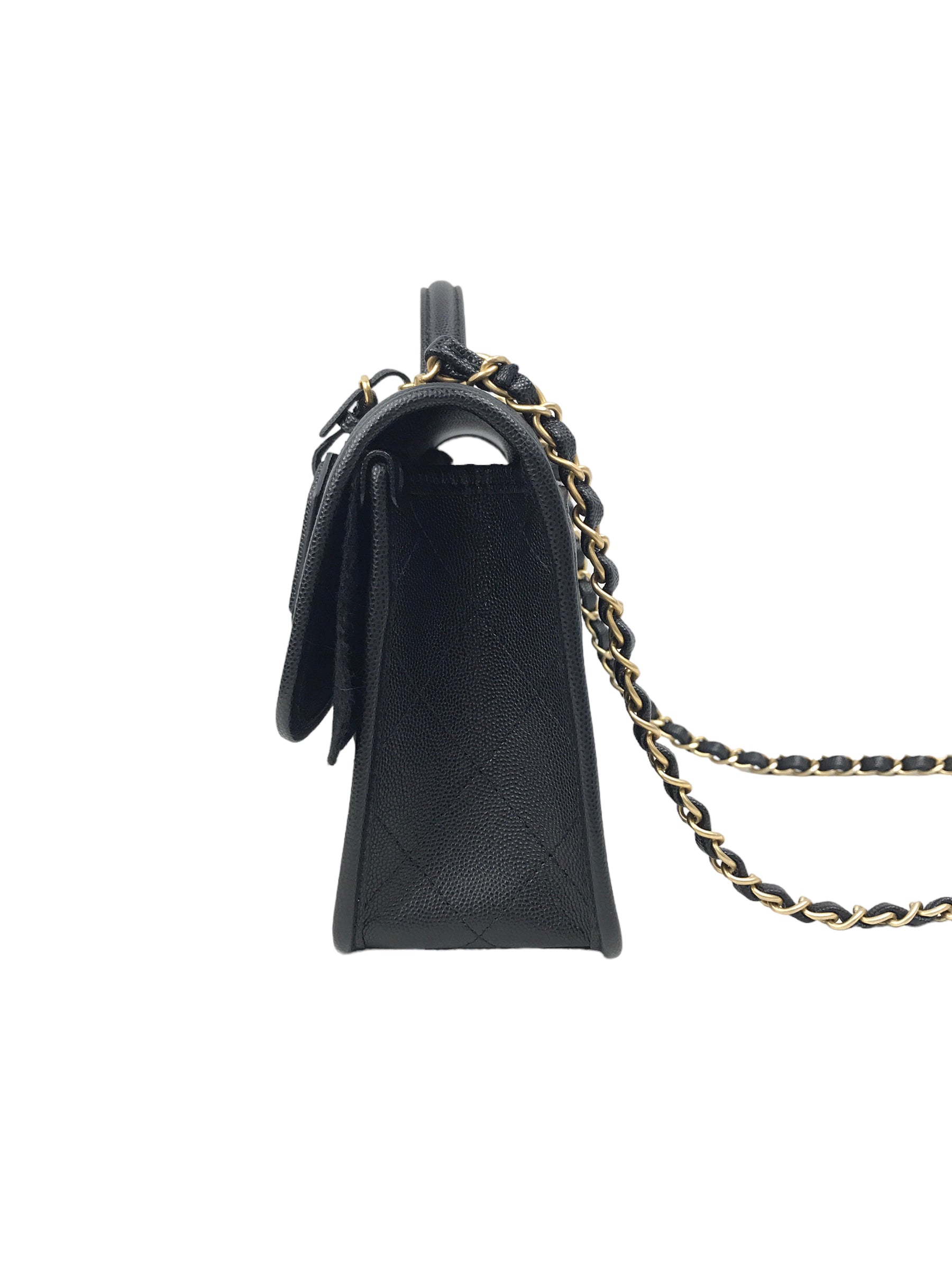Black Quilted Caviar Top Handle Flap Bag w/AGHW