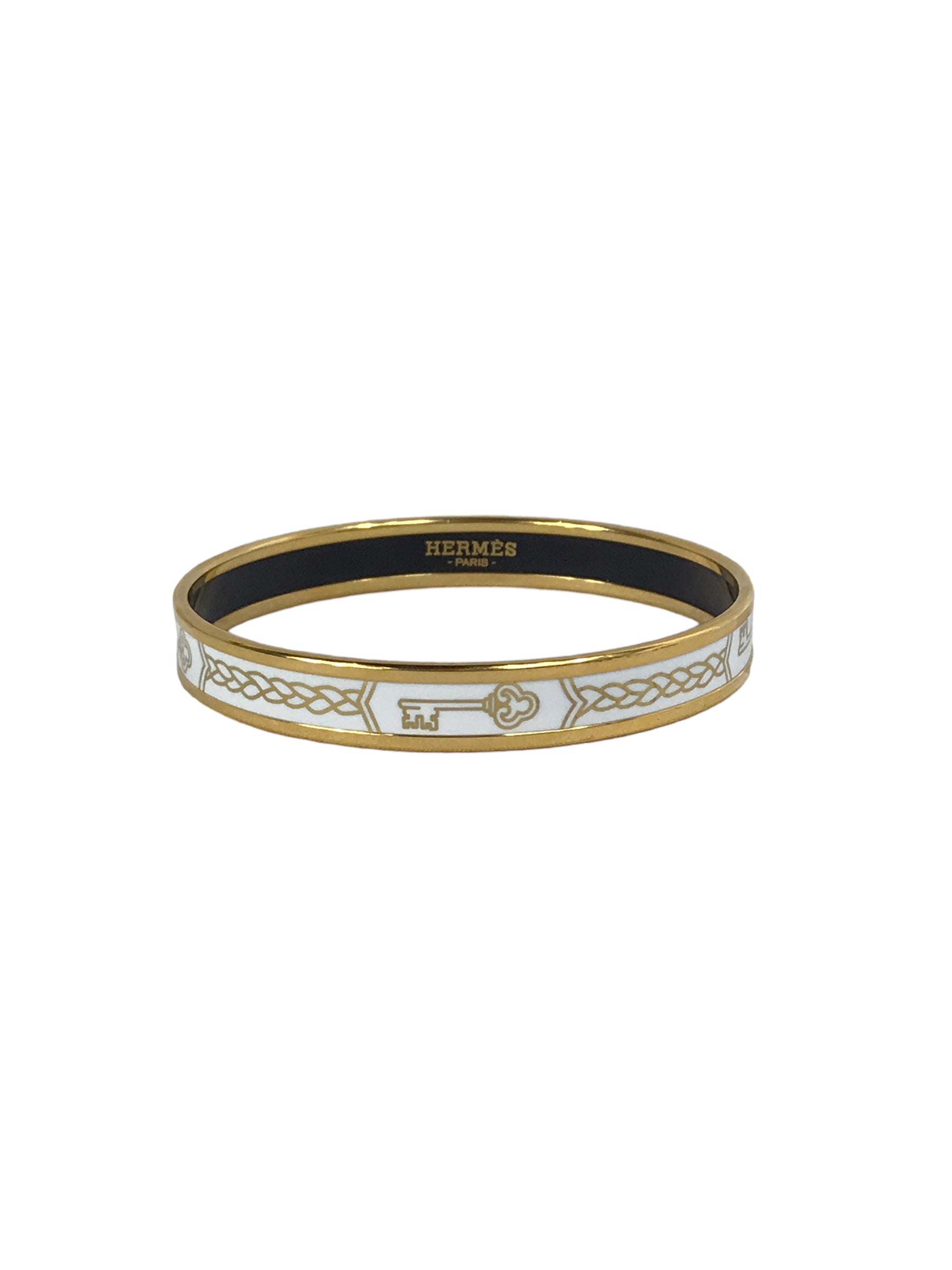 F Les Cles White/Gold Enamel Bangle w/GHW