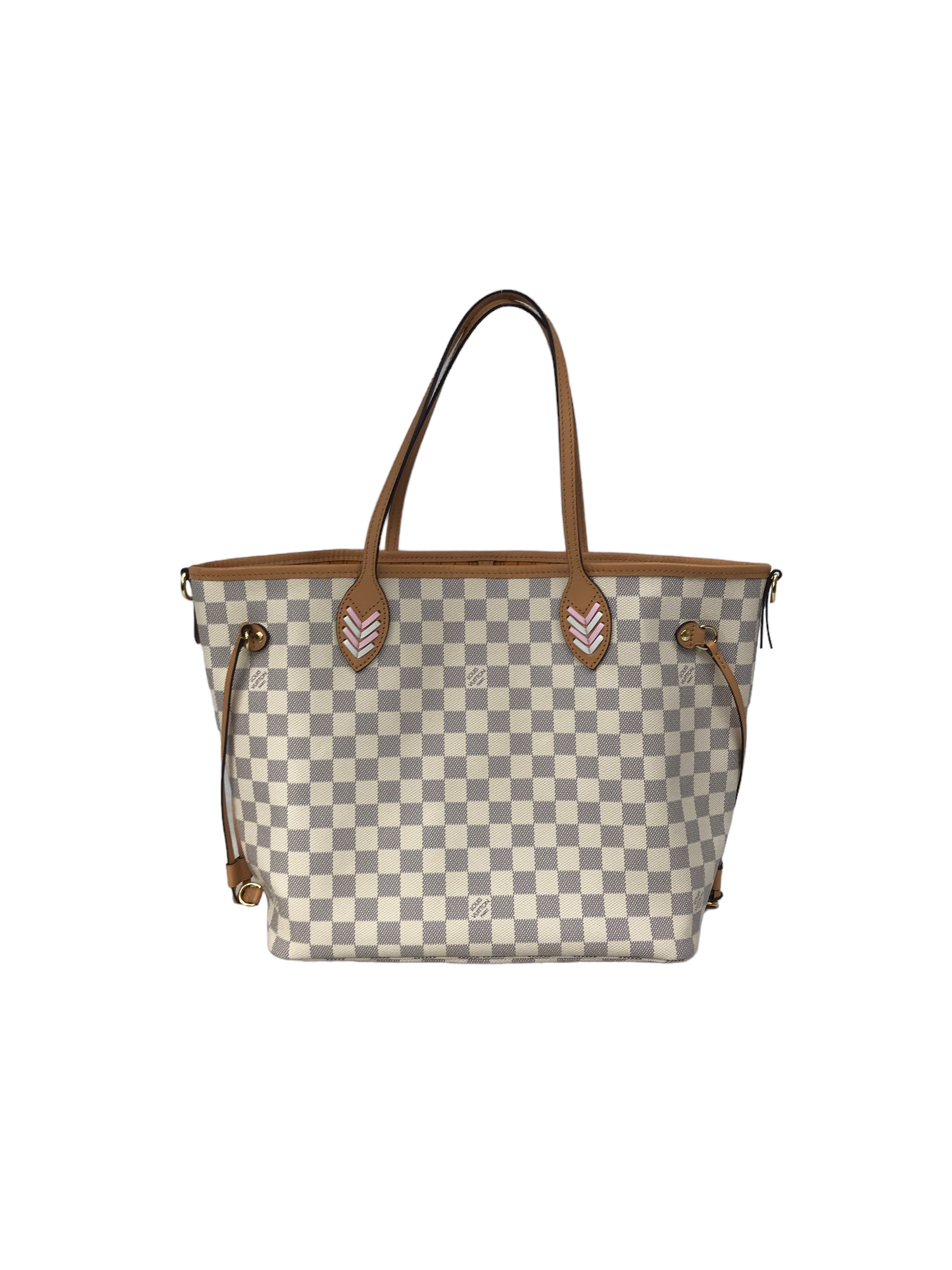 Monogram Coated Canvas Damier Azur Braided Rose Neverfull MM w/GHW