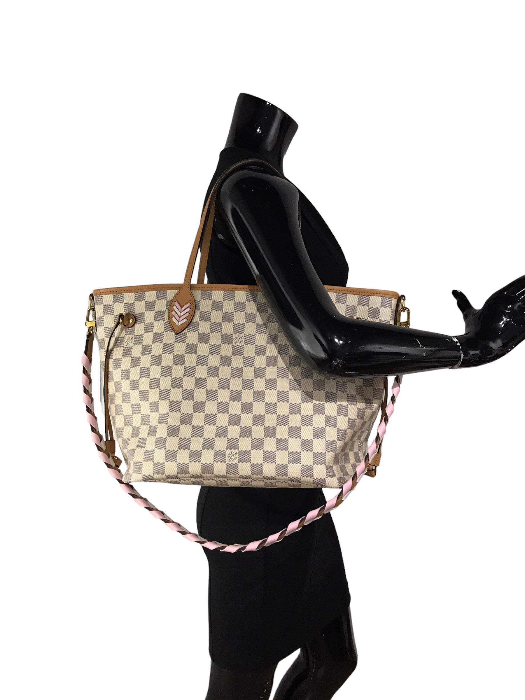 Monogram Coated Canvas Damier Azur Braided Rose Neverfull MM w/GHW