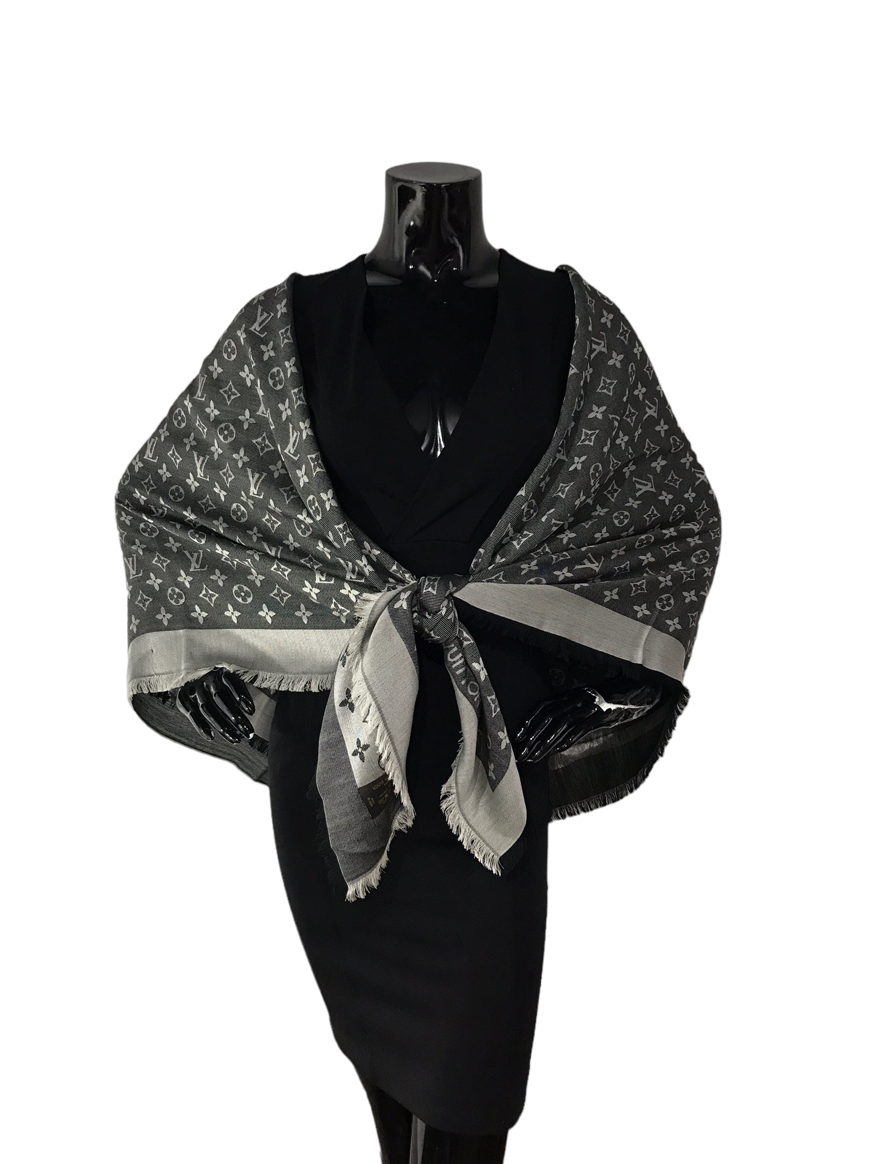 Monogram Reversible Silver/Black Silk/Wool Shawl