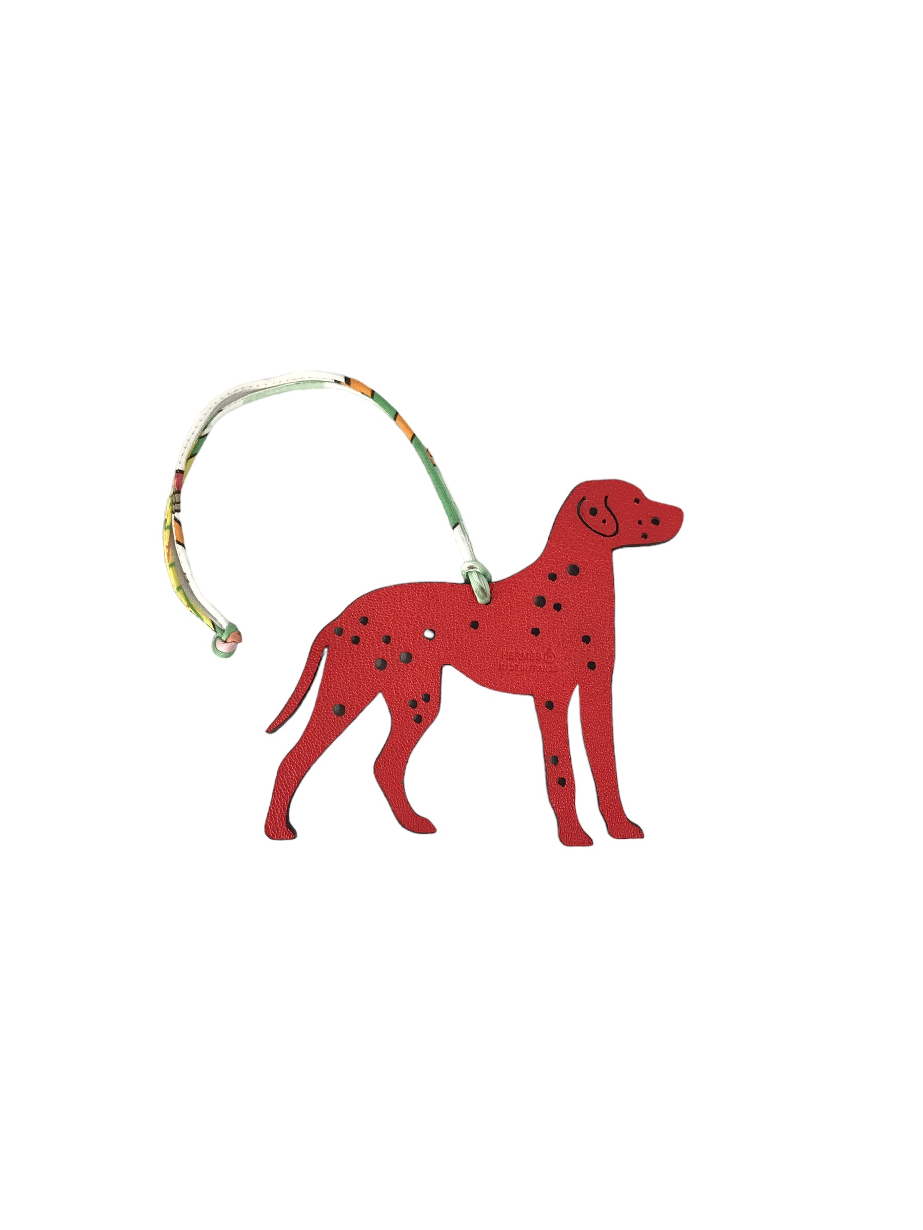 Petite H Dalmatian Bi-colour Rouge/Chai Calfskin Leather Bag Charm w/ silk twill cord