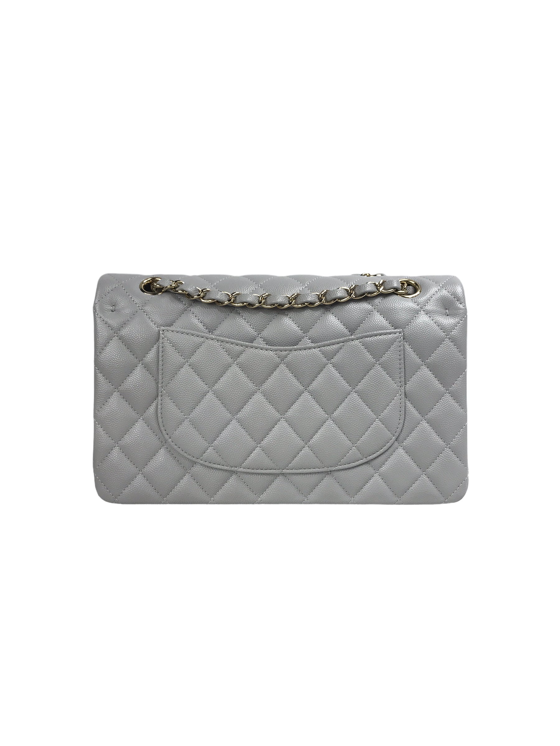 Dove Grey Quilted Caviar Leather Double Flap Medium w/GHW