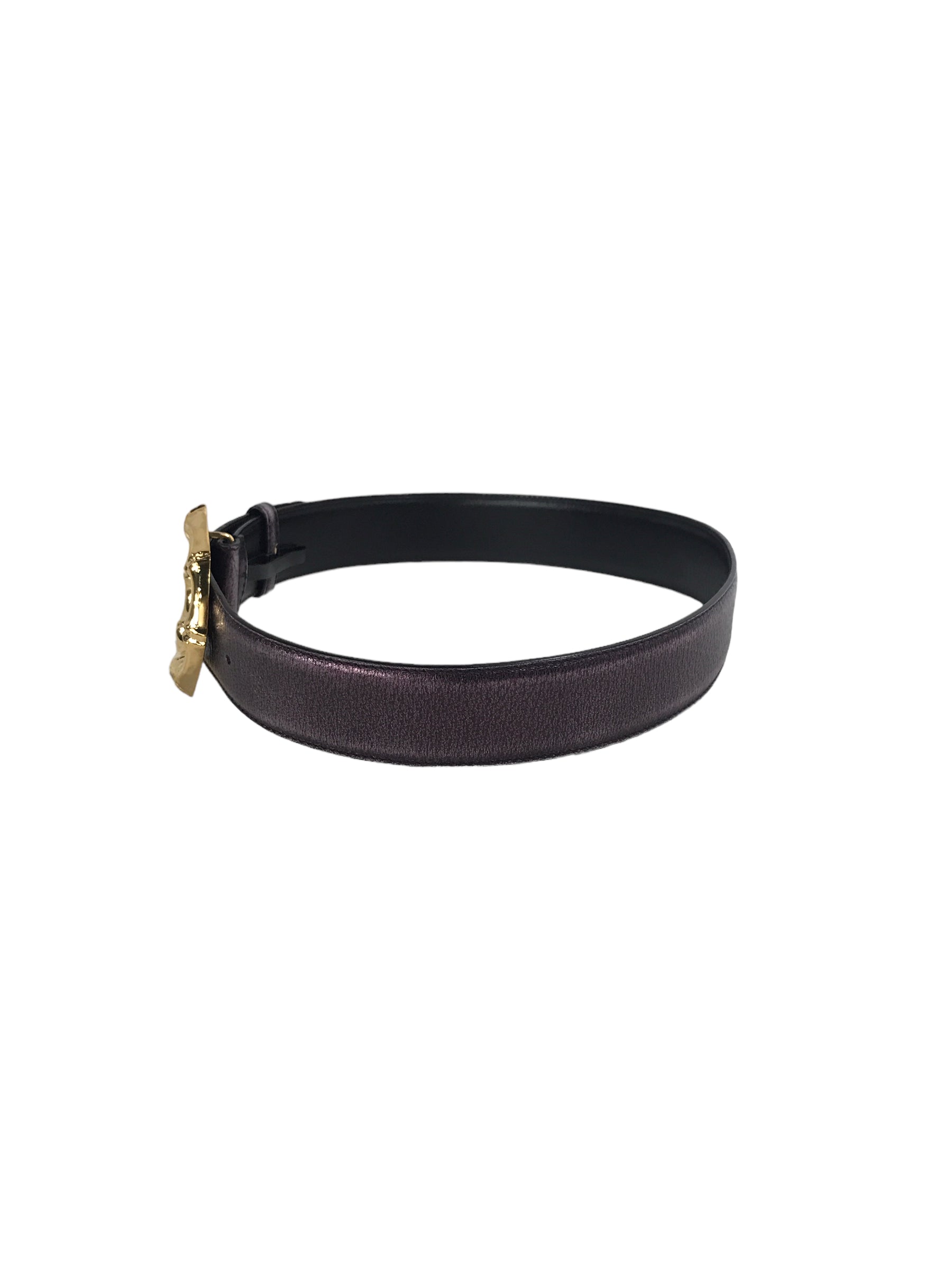 Metallic Purple Leather Belt w/Bamboo Buckle
