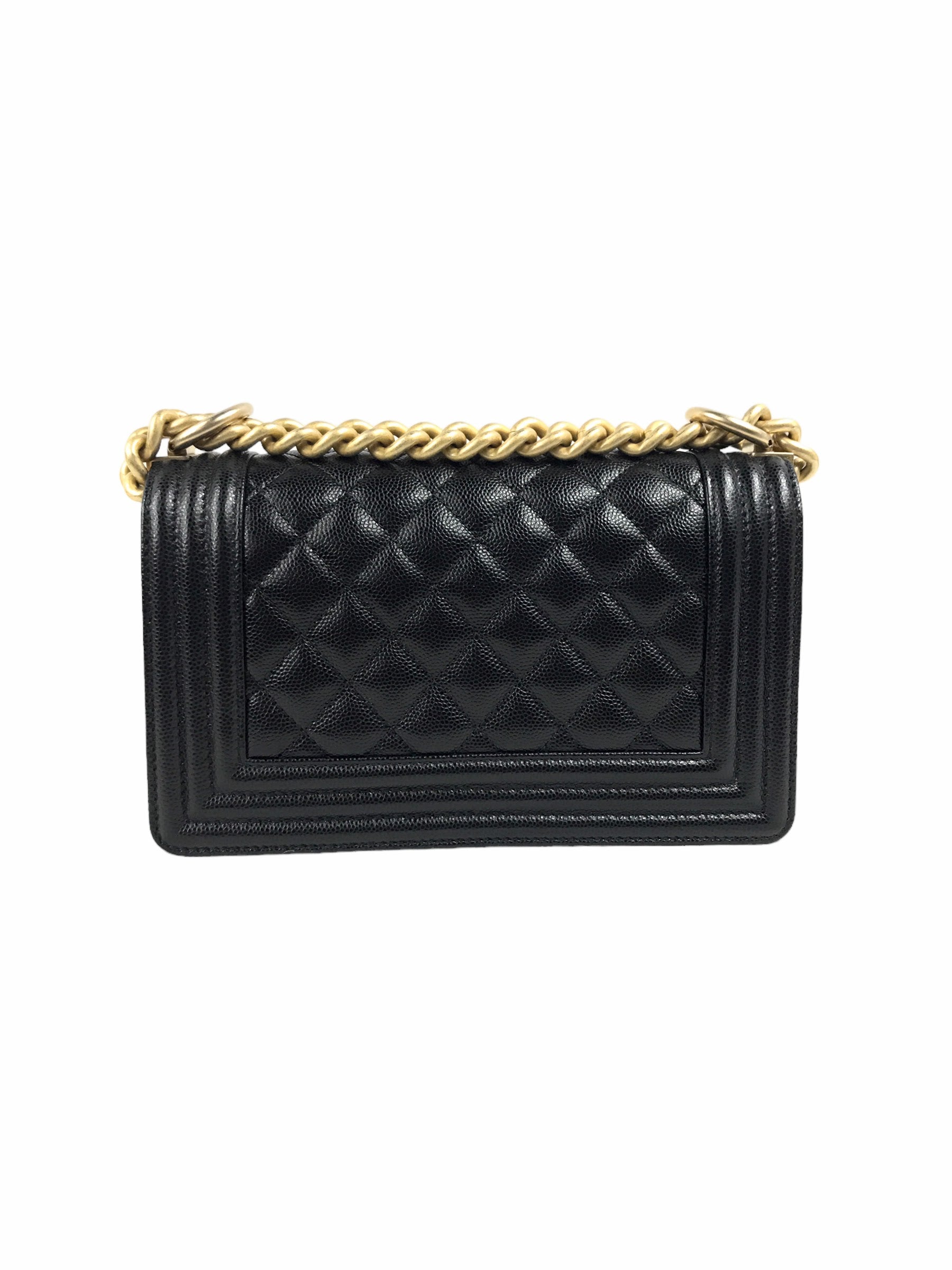 Black Caviar Small Quilted Boy Bag w/AGHW