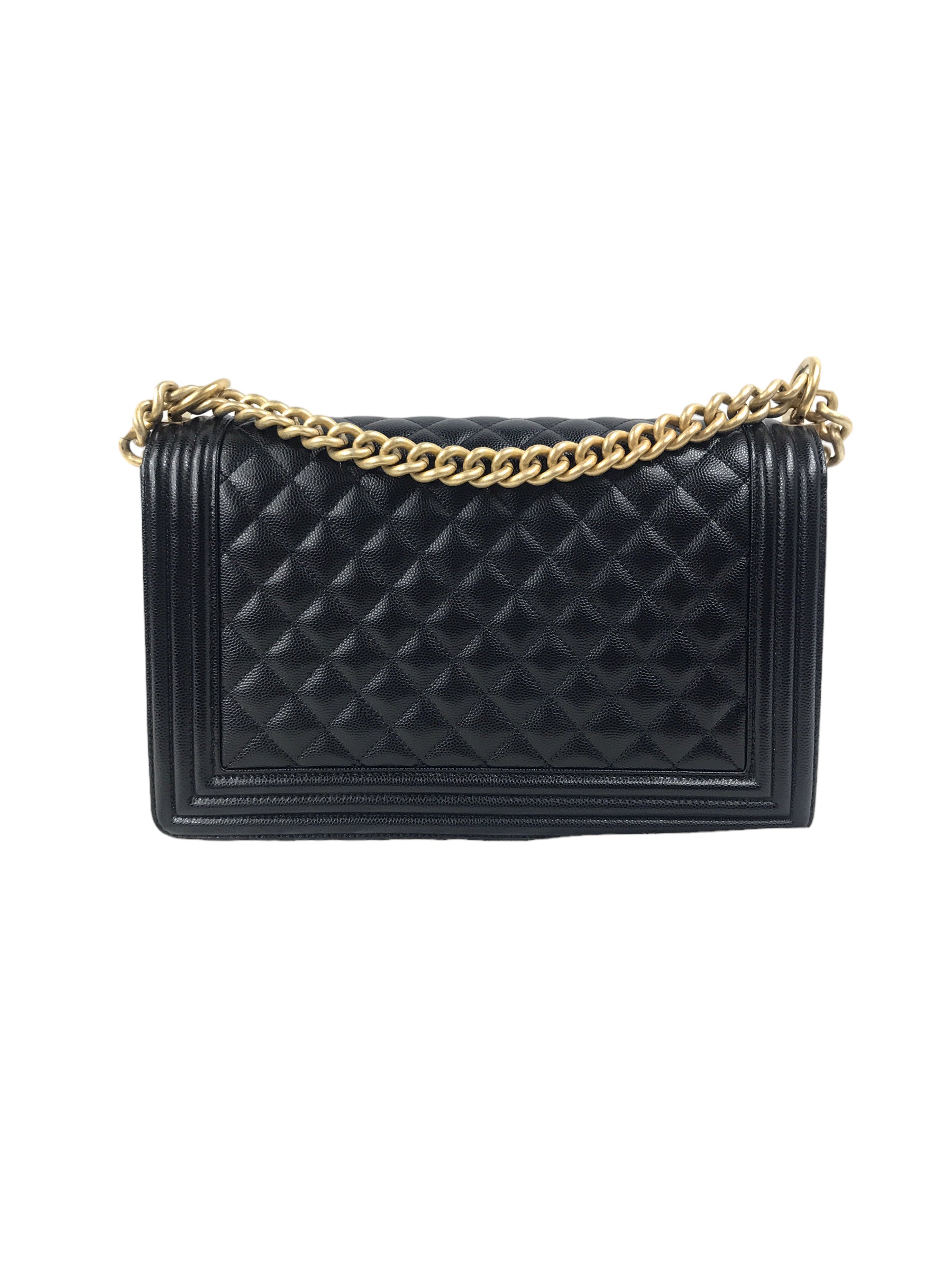 Black Caviar Quilted New Medium Boy Bag w/AGHW