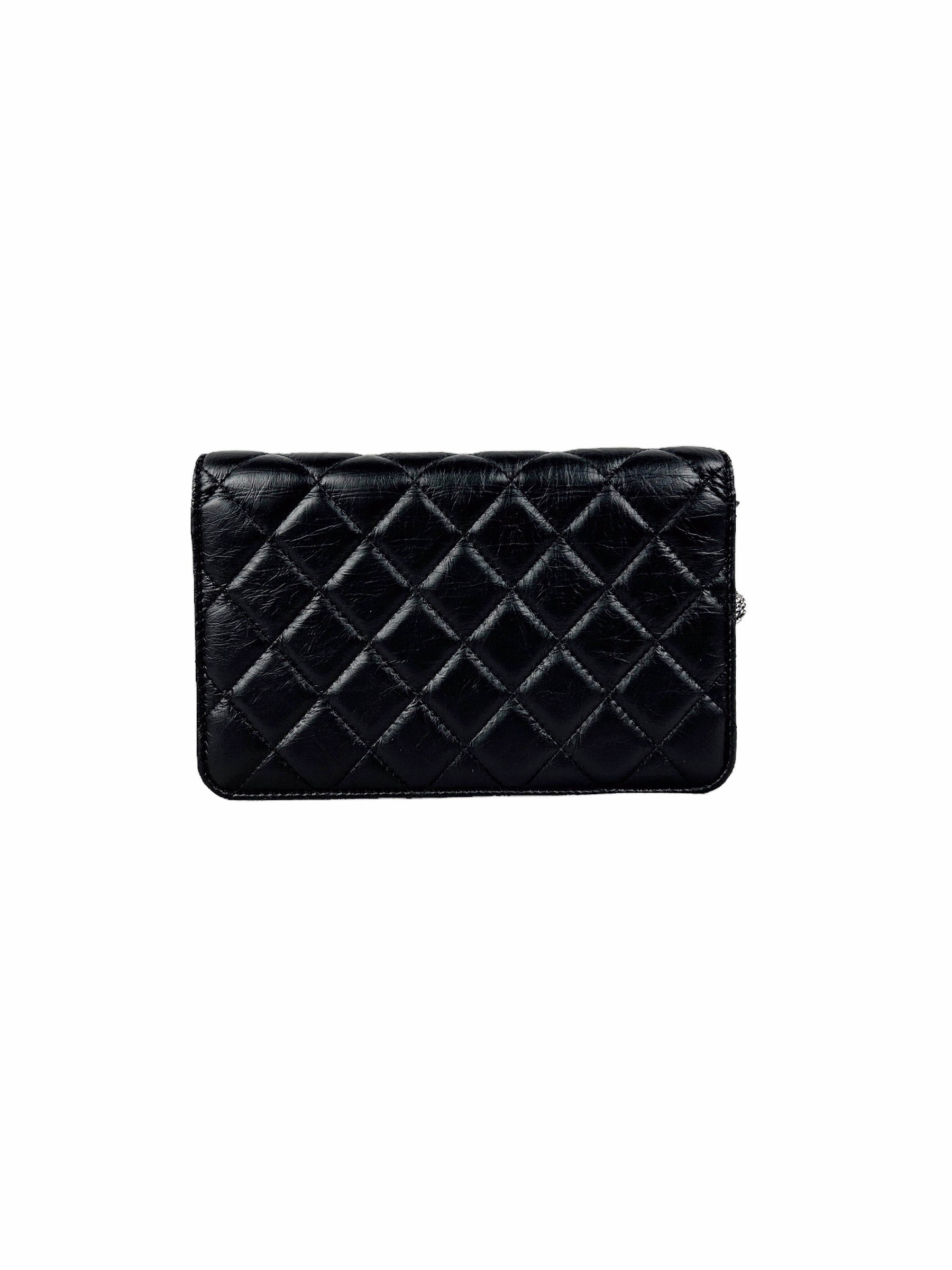 18K Black Iridescent Quilted Aged Calfskin Tassel Wallet on Chain w/SBHW