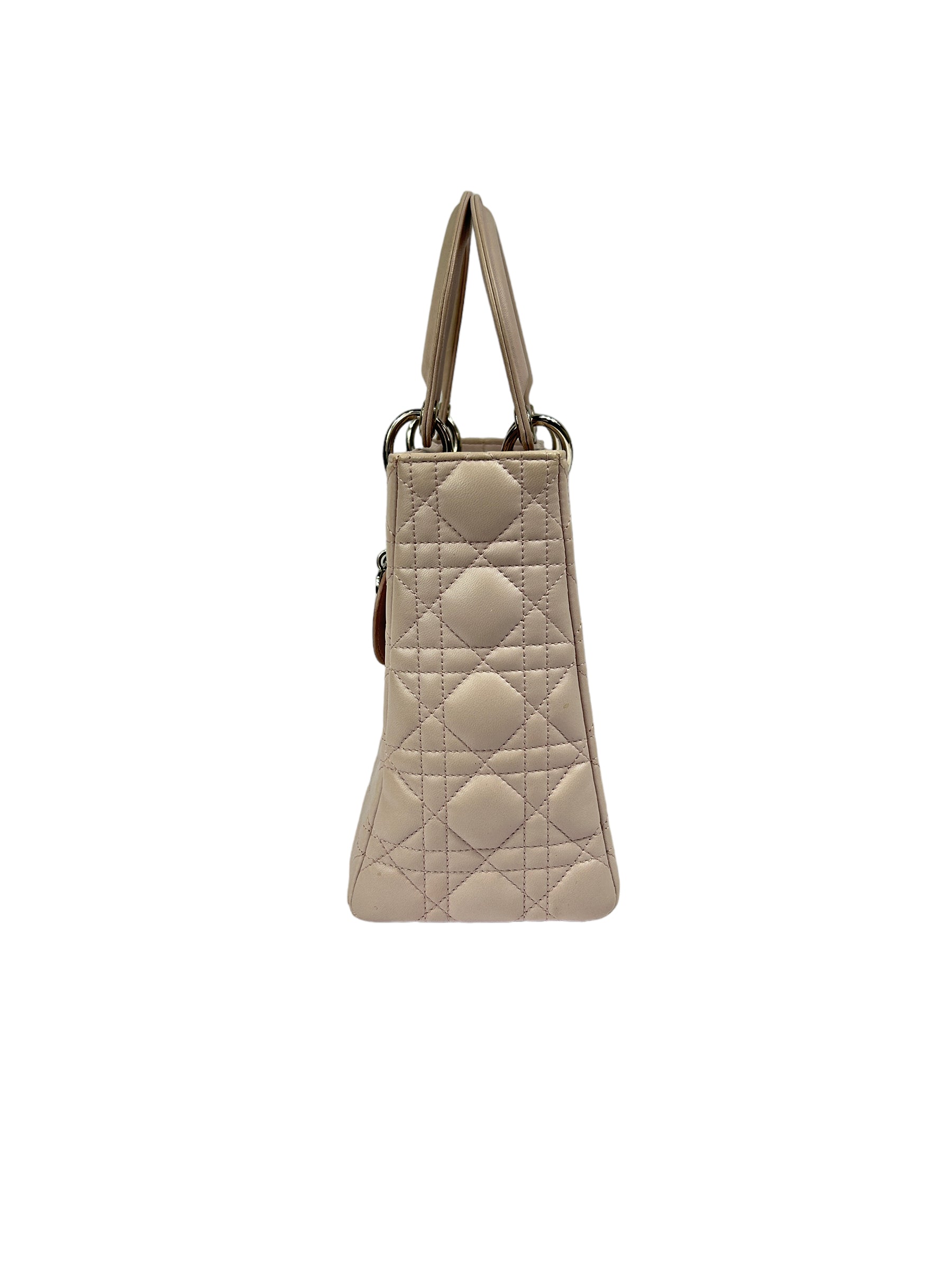 Quilted Medium Light Pink Lambskin Leather Lady Dior w/SHW