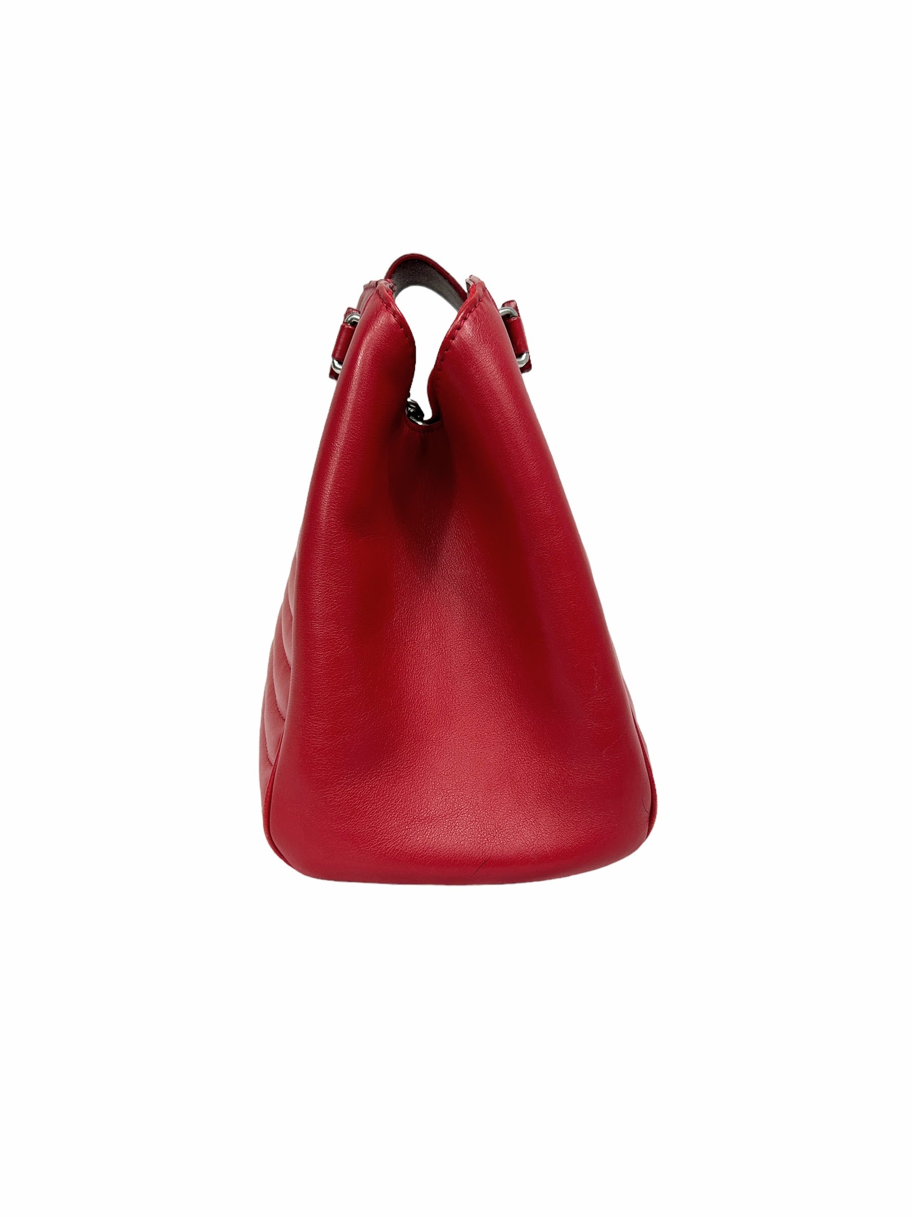 Red Calfskin Chevron Leather Wave Bag w/SHW