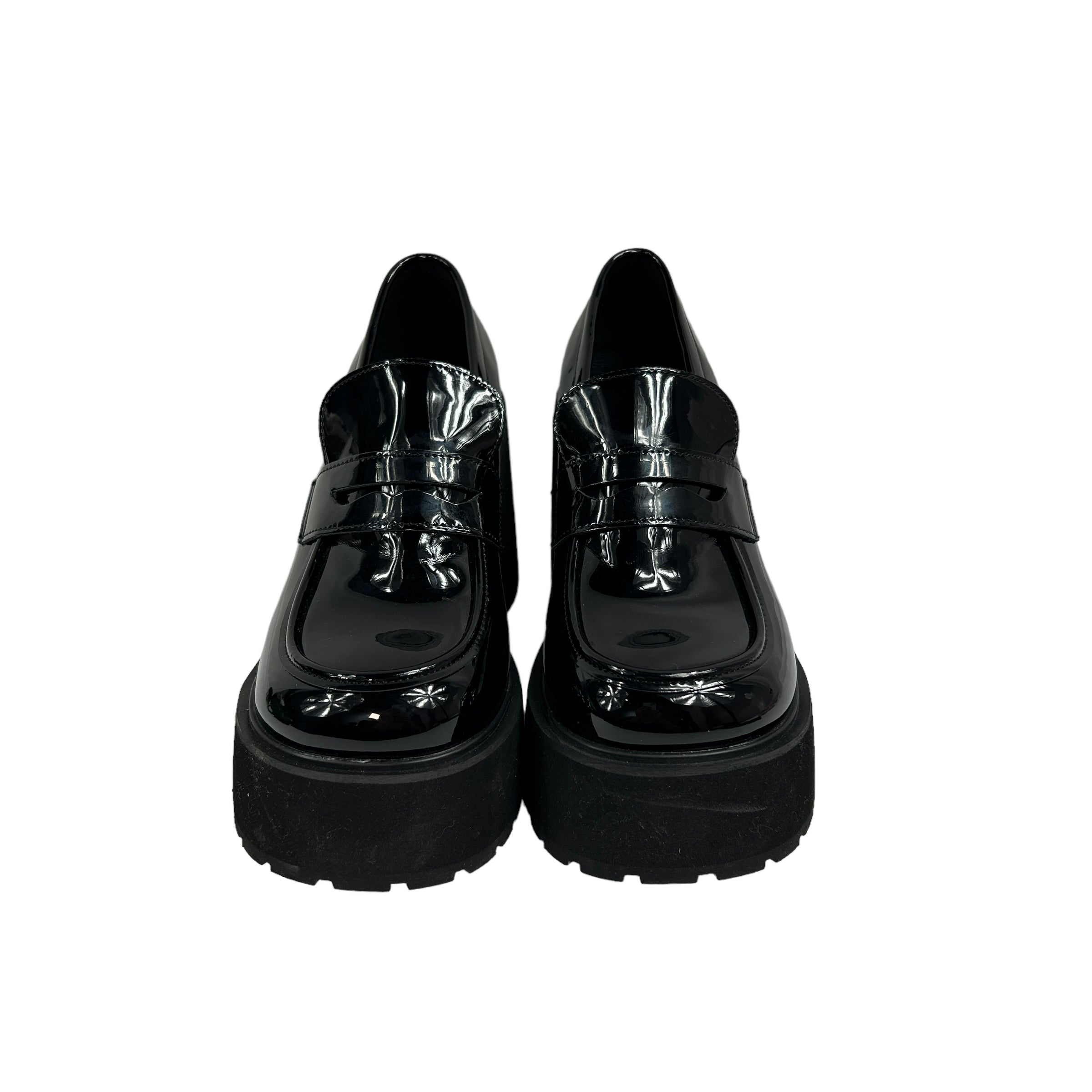 Black Faux Patent Platform Heeled Loafers