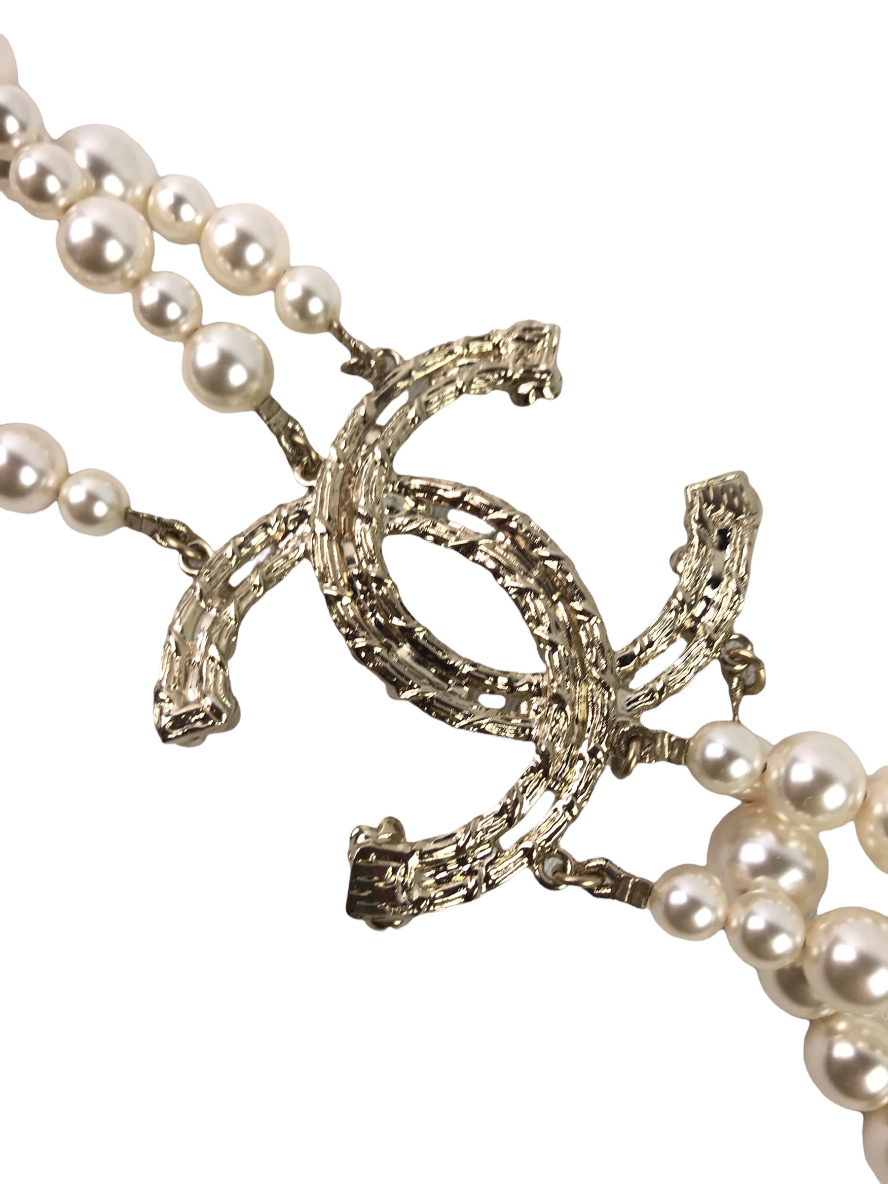 22C Gold CC 3-Strand Long Pearl Necklace