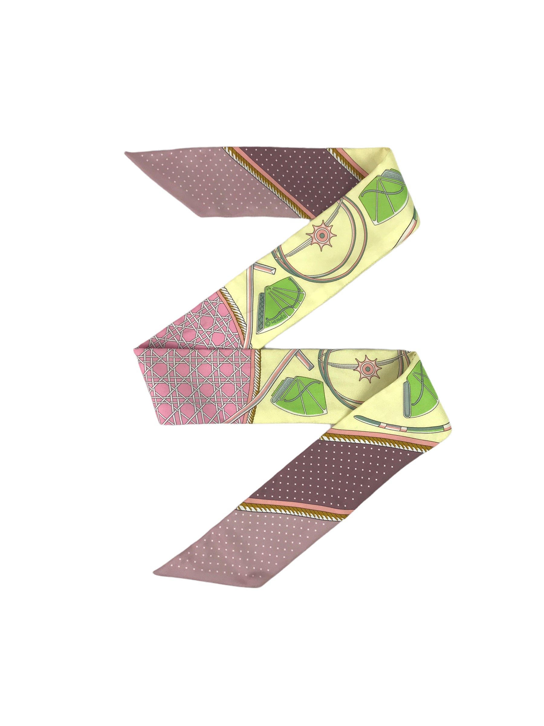 Juane Soufre/Vieux Rose/Vert "Les Voitures A Transformation"Silk Twilly