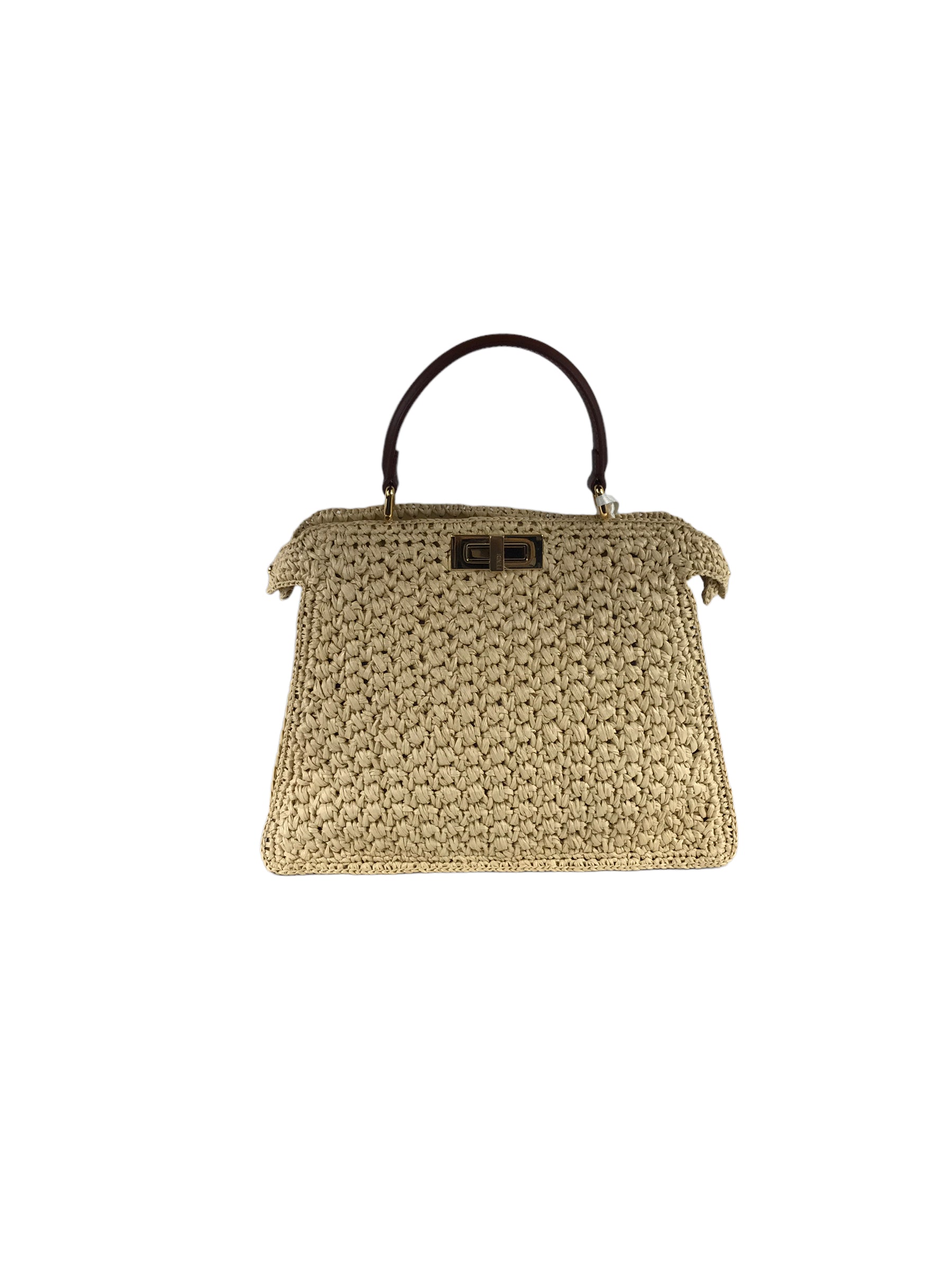 Woven Raffia Palm Medium ISeeU Peakaboo w/ Leather accents w/GHW