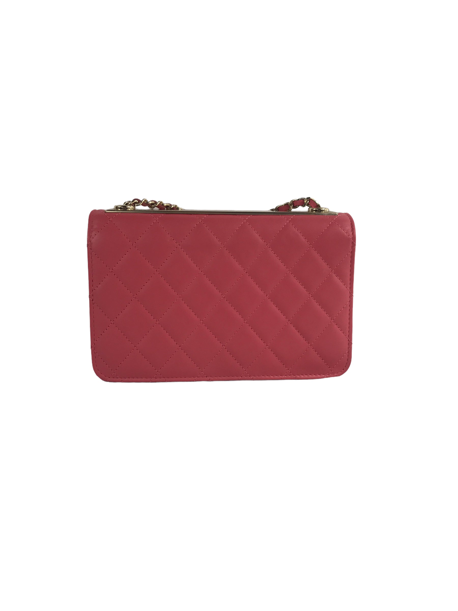 Bubblegum Pink Quilted Lambskin Leather Trendy Wallet On Chain W/GHW