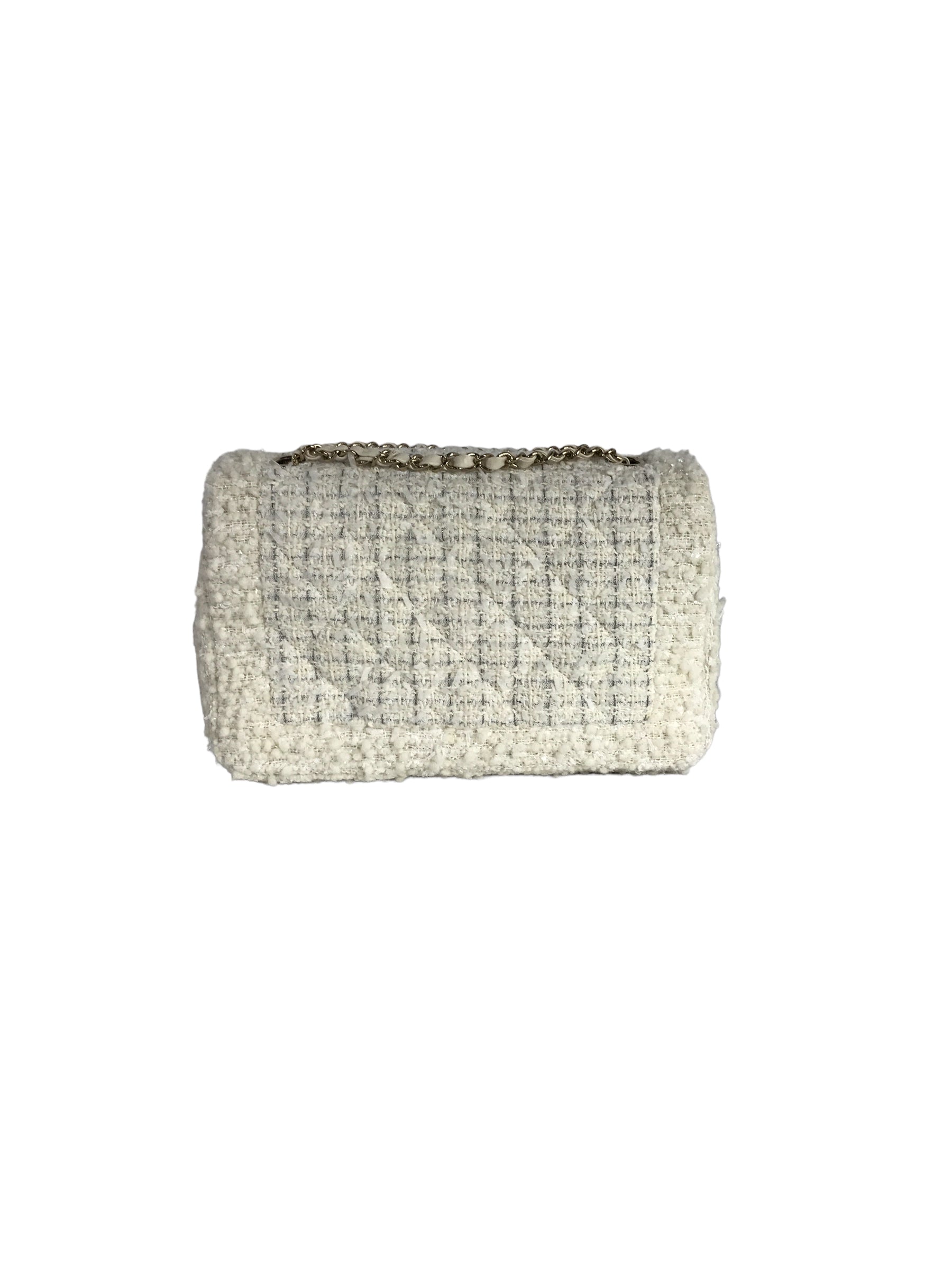 White/ Silver Tweed Flap Medium Classic Bag w/LGHW