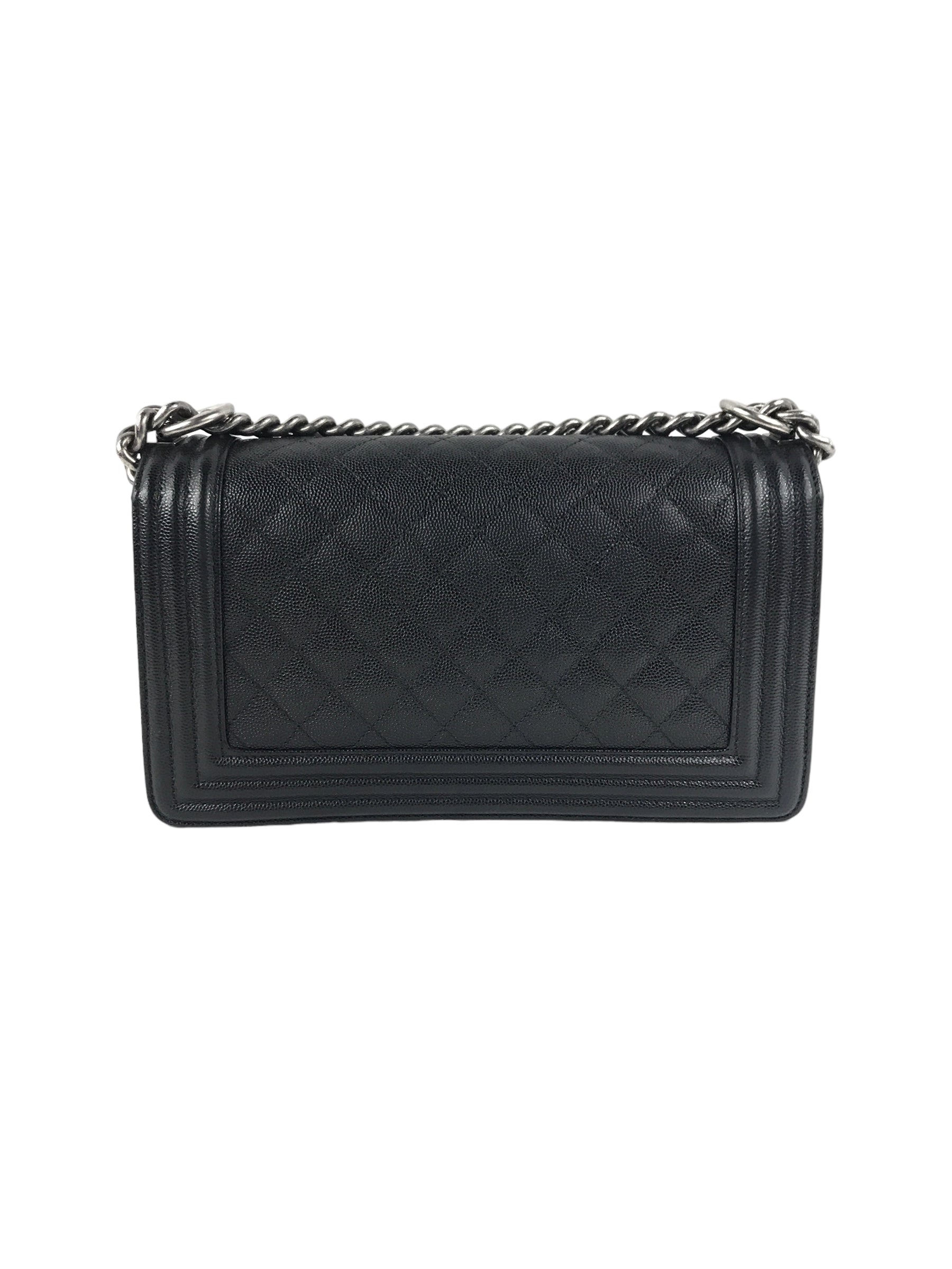 Black Caviar Quilted Old Medium Boy Bag W/RHW