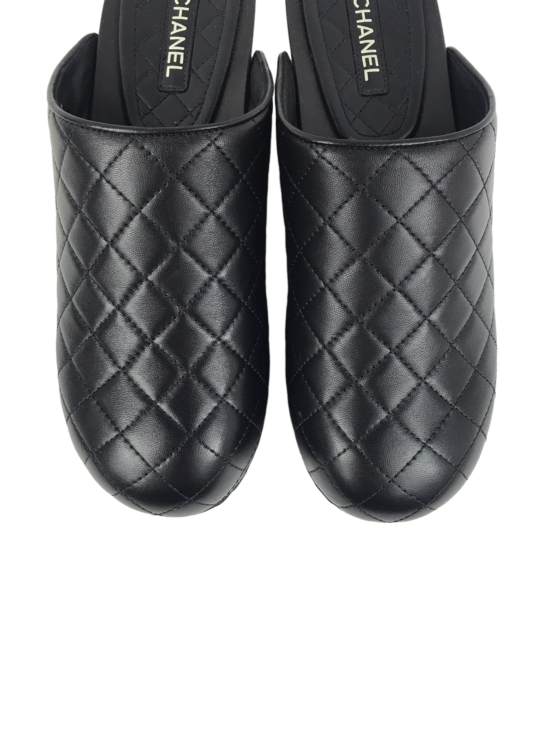 Black Lambskin Leather Quilted Clog W/GHW