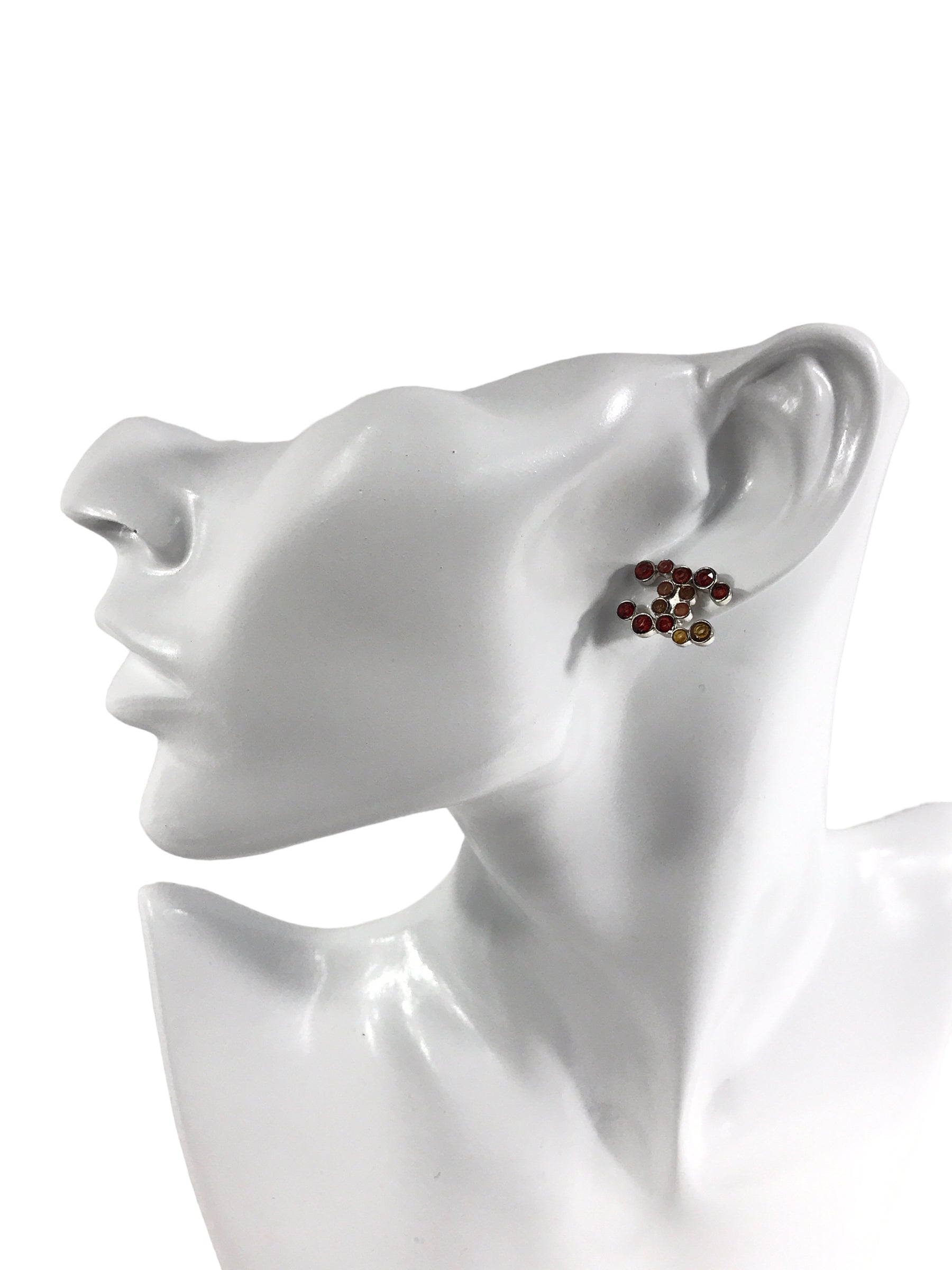 CC Red/Pink Crystal Stud Earrings W/SHW