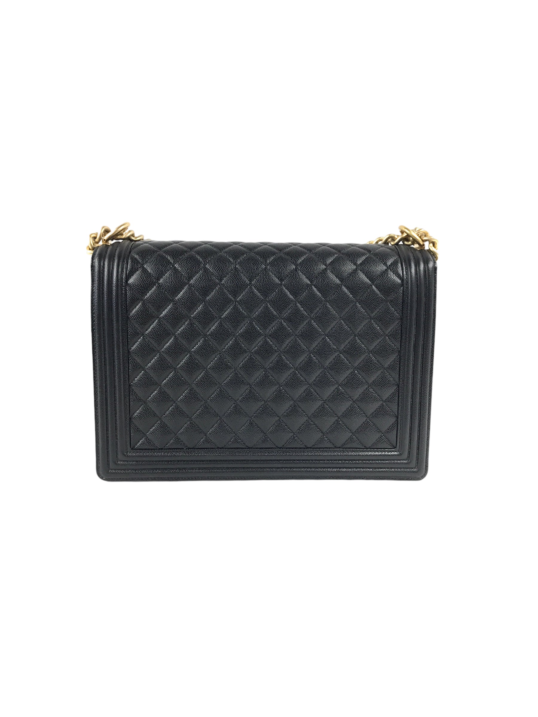 Black Caviar Quilted Large Boy Bag W/AGHW