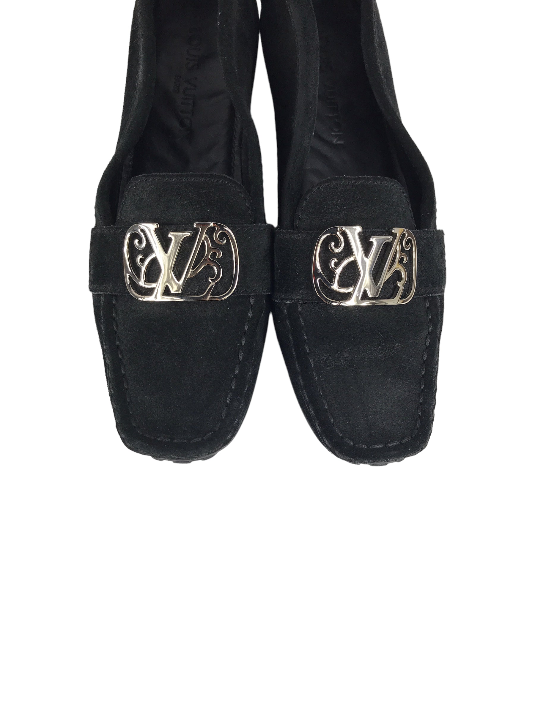 Monogram Black Suede Drivers Loafers W/SHW