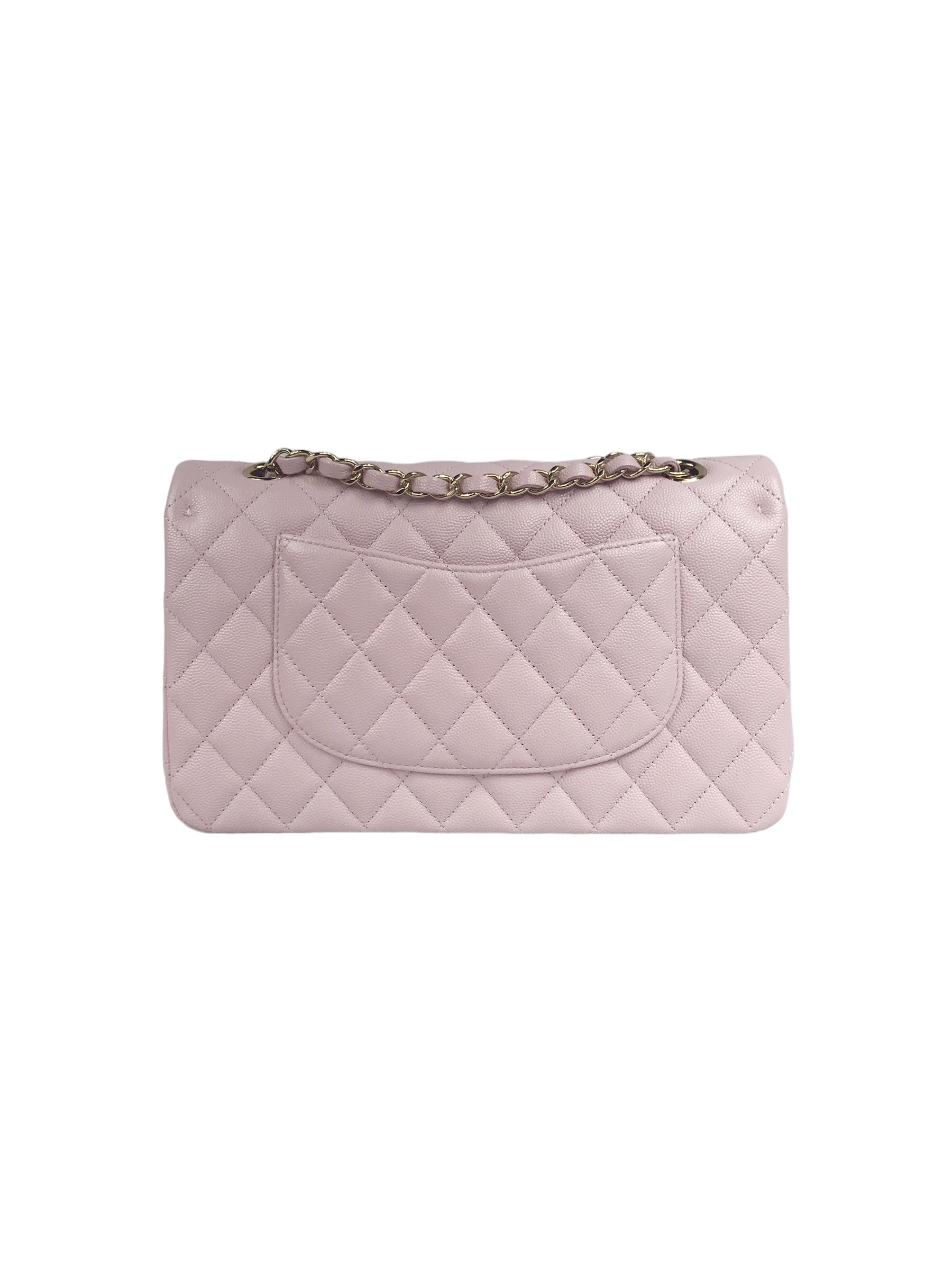 21S Rose Clair Lilac Pink Caviar Quilted Medium Double Flap w/GHW