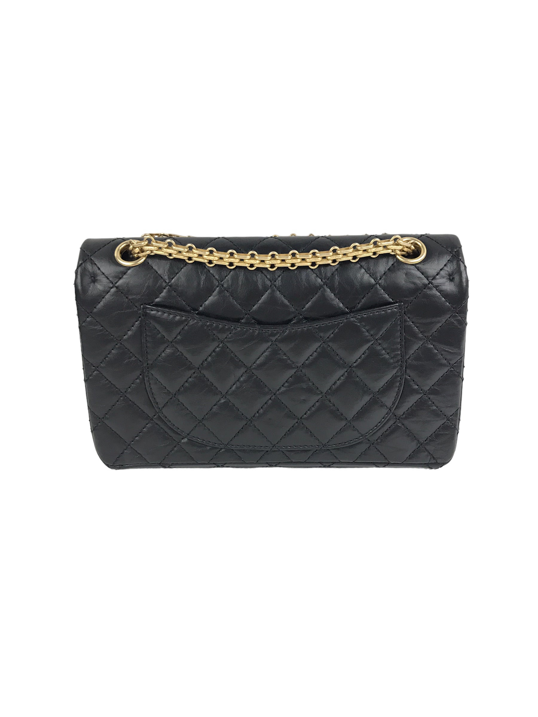 225 Black Quilted Crinkled Aged Calfskin Small Reissue W/AGHW
