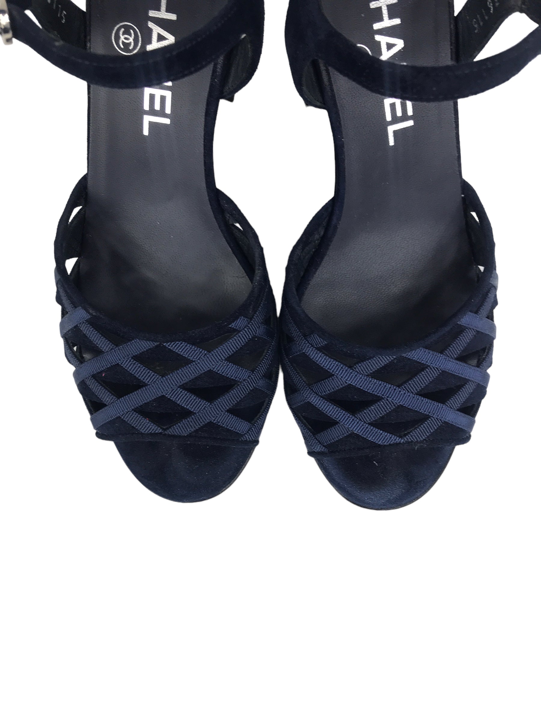 Navy Blue Suede Strappy Heeled Sandals W/SHW