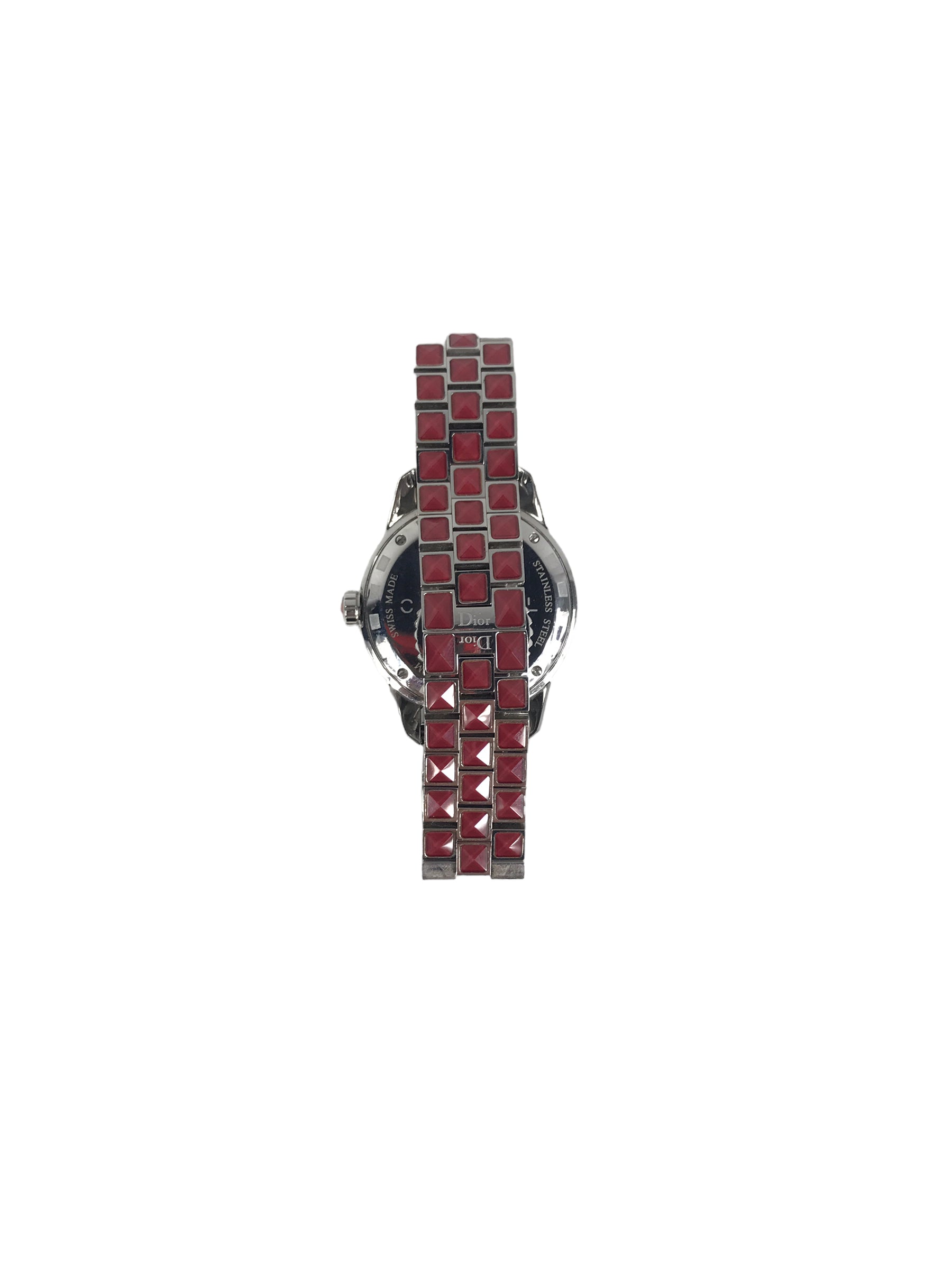 Red Enamel/Diamond and Blue Sapphire Crystal/ Stainless Steel Watch w/66 diamond