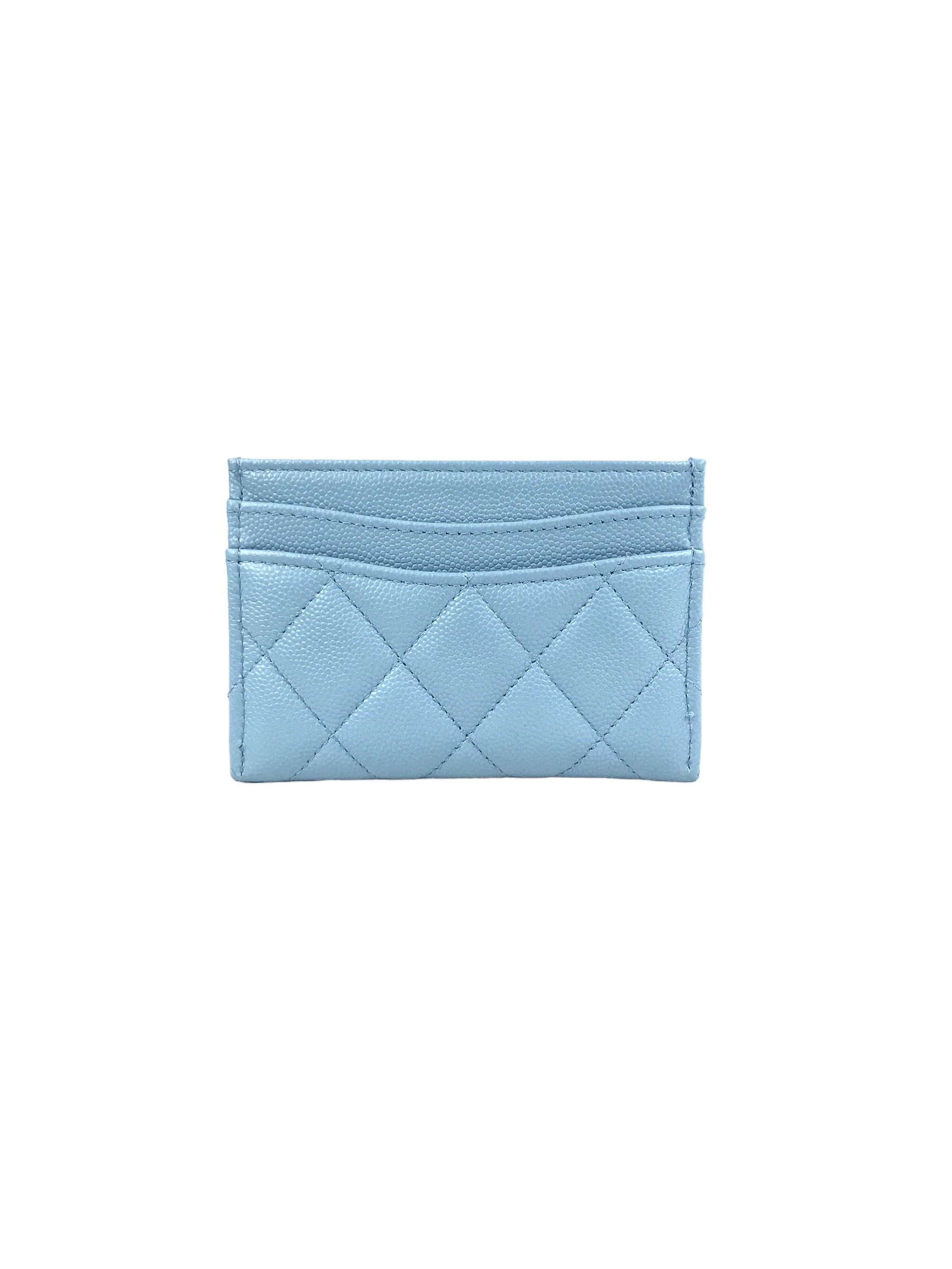 Baby Blue Caviar Quilted Card Case w/GHW