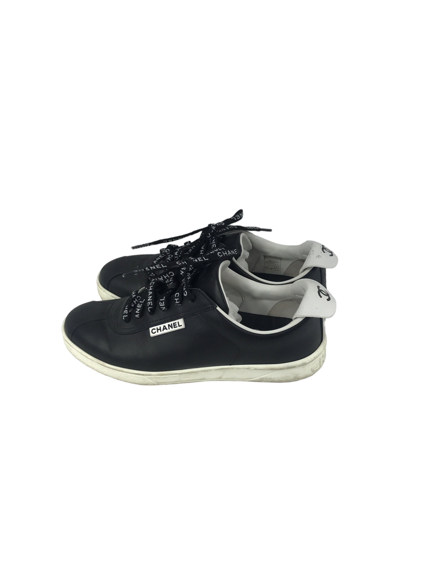 Black Leather Logo Lace Sneakers