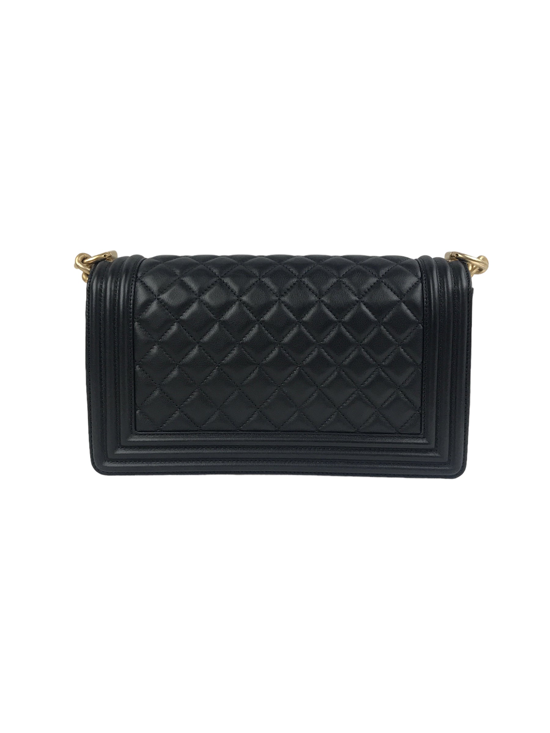 Black Quilted Lambskin New Medium Boy Bag w/ Removable Logo Chanel Top Handle W/AGHW