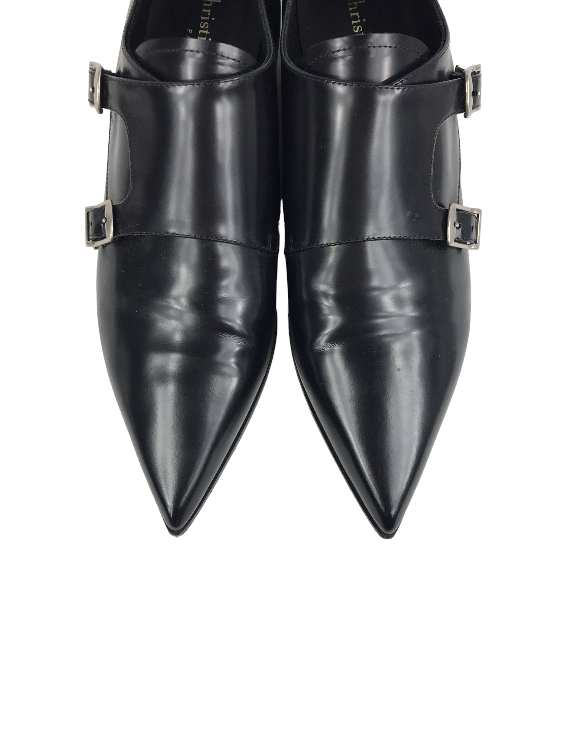 Black Leather Pointed Toe Loafers W/SHW