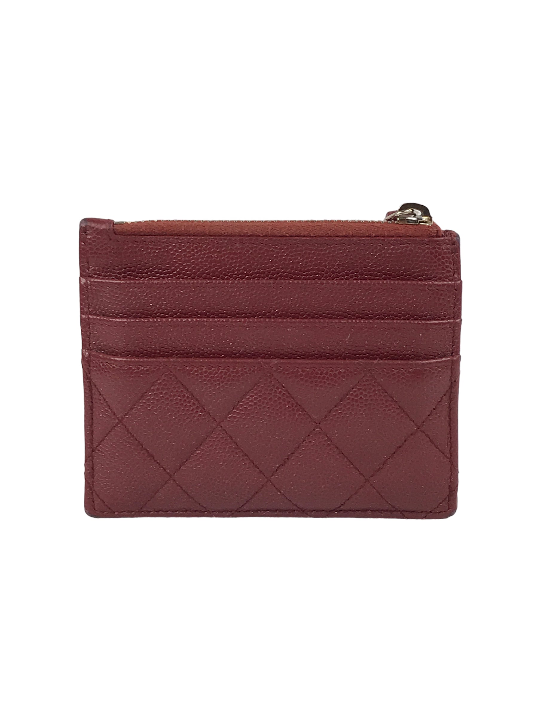 Brick Quilted Caviar CC Zip Card Holder Case w/ GHW