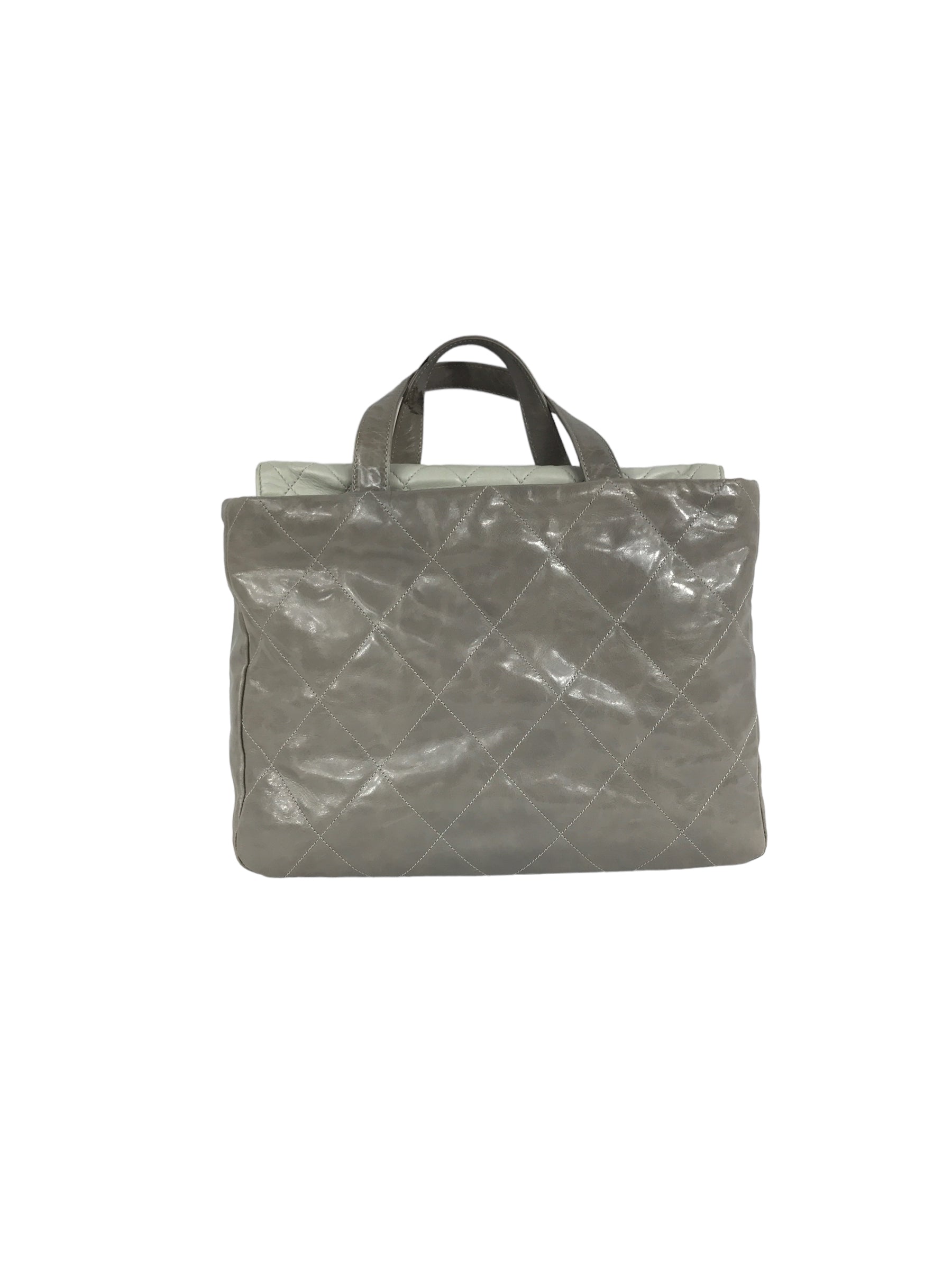 Two Tone Light/Dark Grey Quilted Glazed Portobello Tote Bag W/SHW